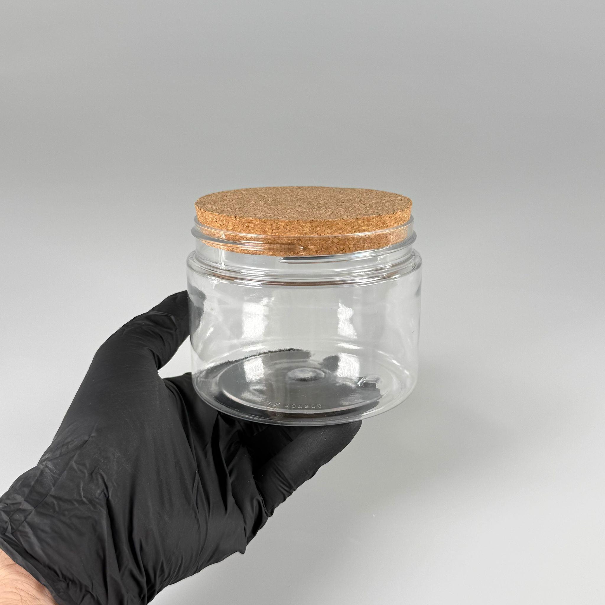 AHŞAP KAPAKLI PLASTİK SAKLAMA KABI - 500 ML SERT PET KAVANOZ + AHŞAP MANTAR KAPAK SET - mutfak, raf düzenleyicileri