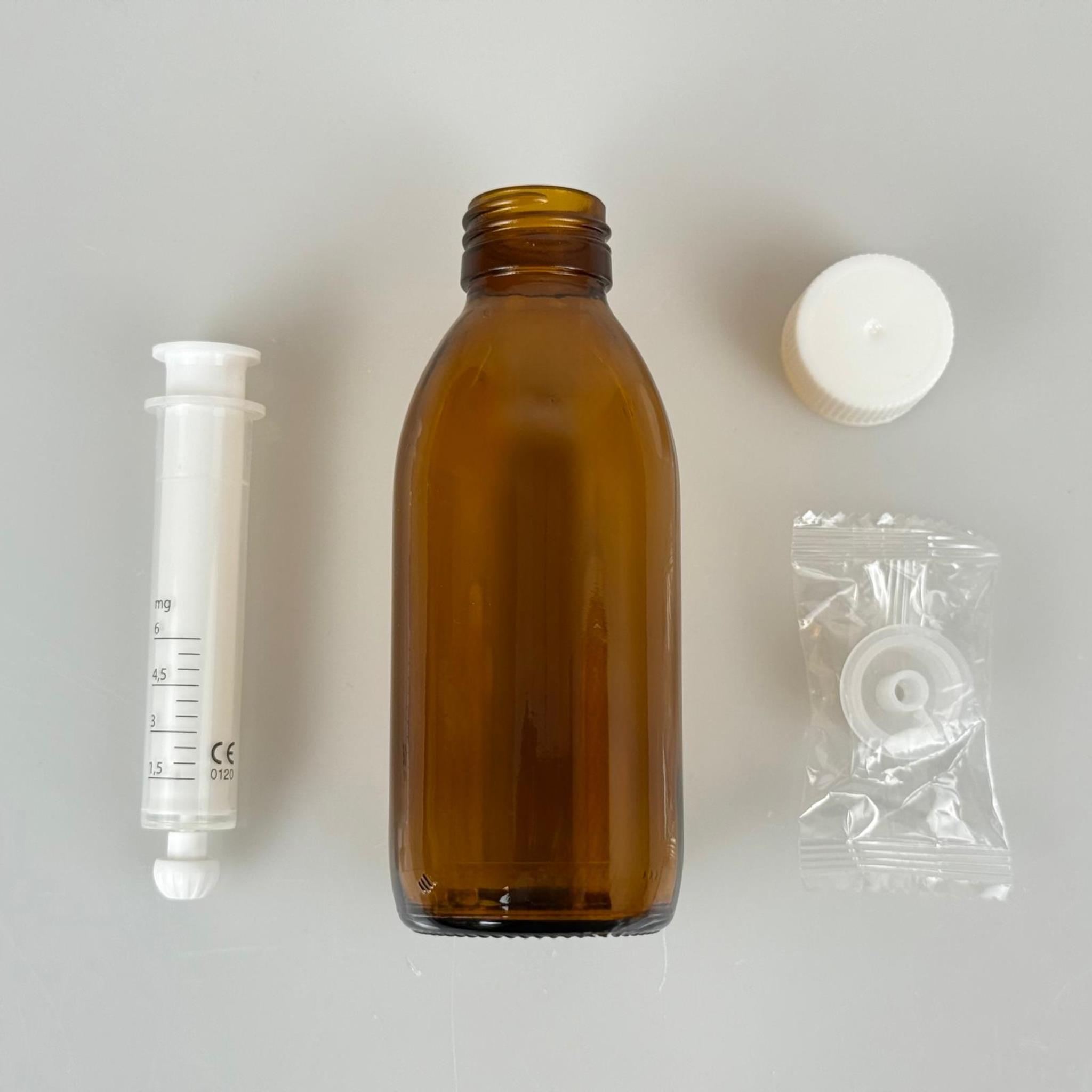 160 ML CAM ECZA ŞİŞESİ + 6 ML DOZAJ PİPETİ + DOZAJ TIPASI + CONTALI PLASTİK KAPAK TAKIM