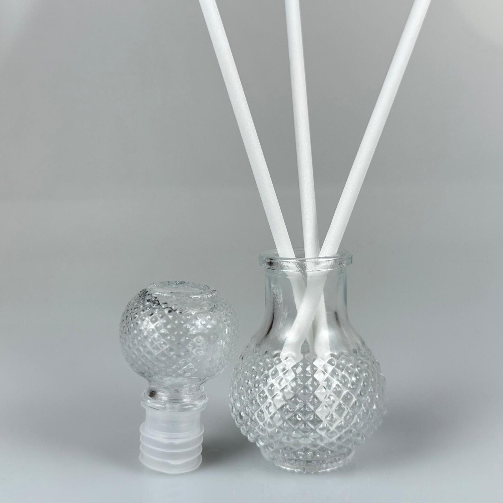KRİSTAL NOKTALI LÜKS MODEL CAM BAMBU ODA KOKUSU ŞİŞESİ + CAM TIPA + 3 ADET FİBER BEYAZ BAMBU ÇUBUK - 50 ML SET TAKIM - HEDİYELİK PROMOSYON LÜX DİFFUSER ŞİŞELERİ