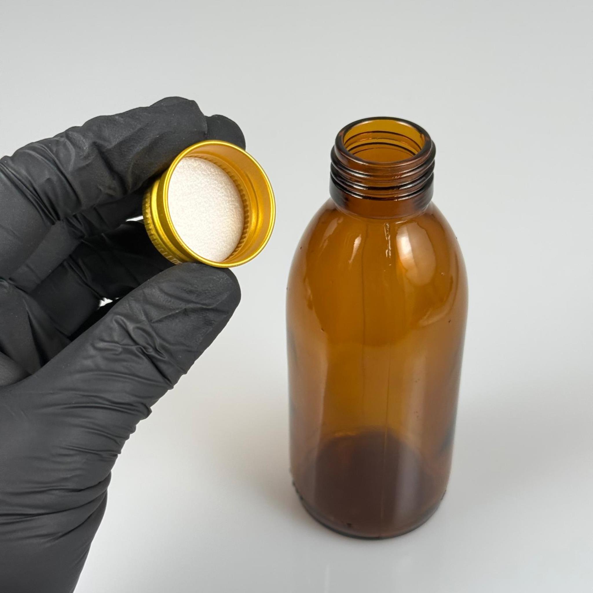 160 CC AMBER CAM ŞİŞE - GOLD METAL ALÜMİNYUM KAPAKLI - 160 ML CAM ŞİŞE - KAHVERENGİ ECZA ŞİŞESİ