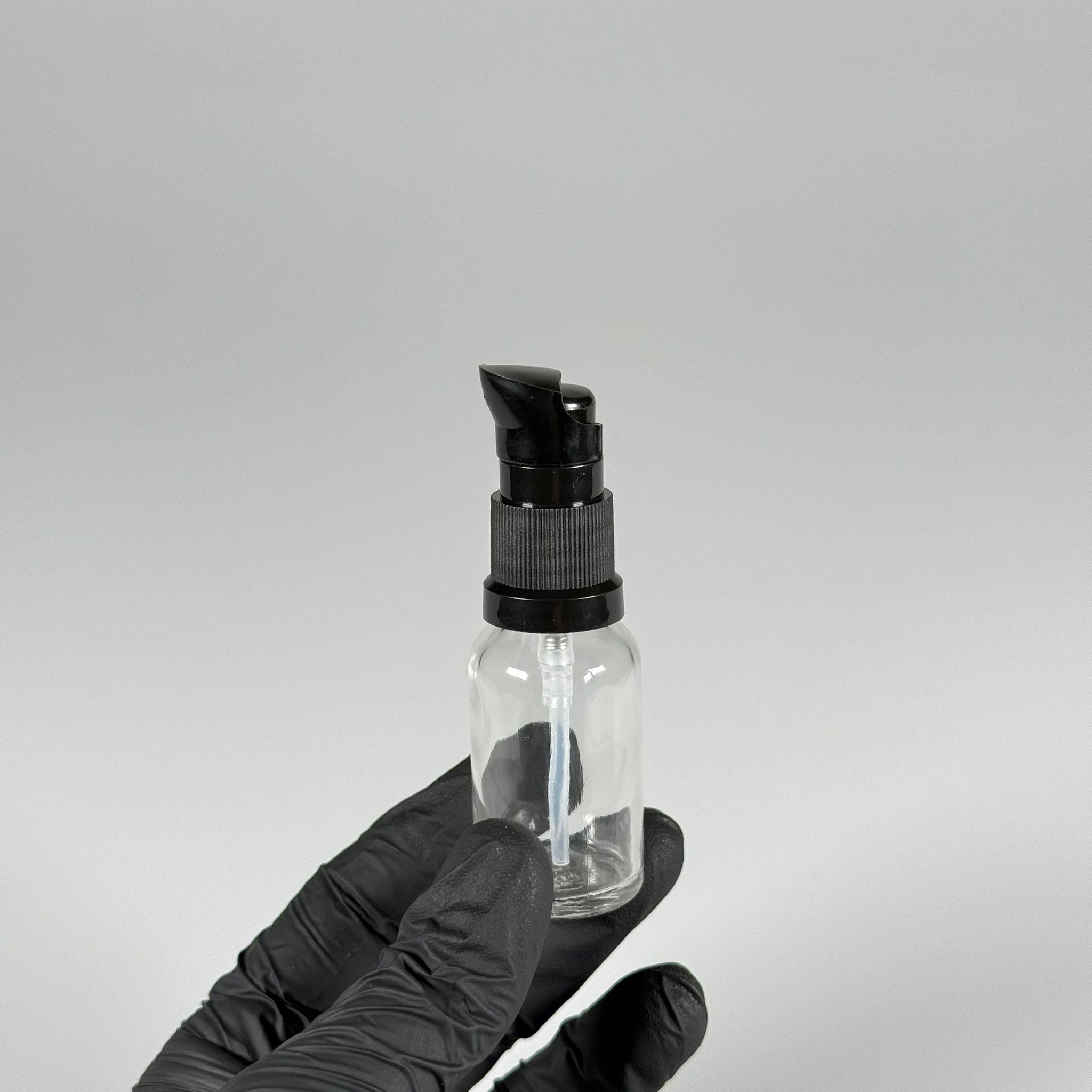 15 CC ŞEFFAF CAM ŞİŞE - SIZDIRMAZ ETEKLİ SİYAH LOSYON POMPALI TAKIM - 15 ML LOSYON ŞİŞESİ - YAĞ, KREM GİBİ YOĞUN KIVAMLI SIVILAR İÇİN CAM AMBALAJ