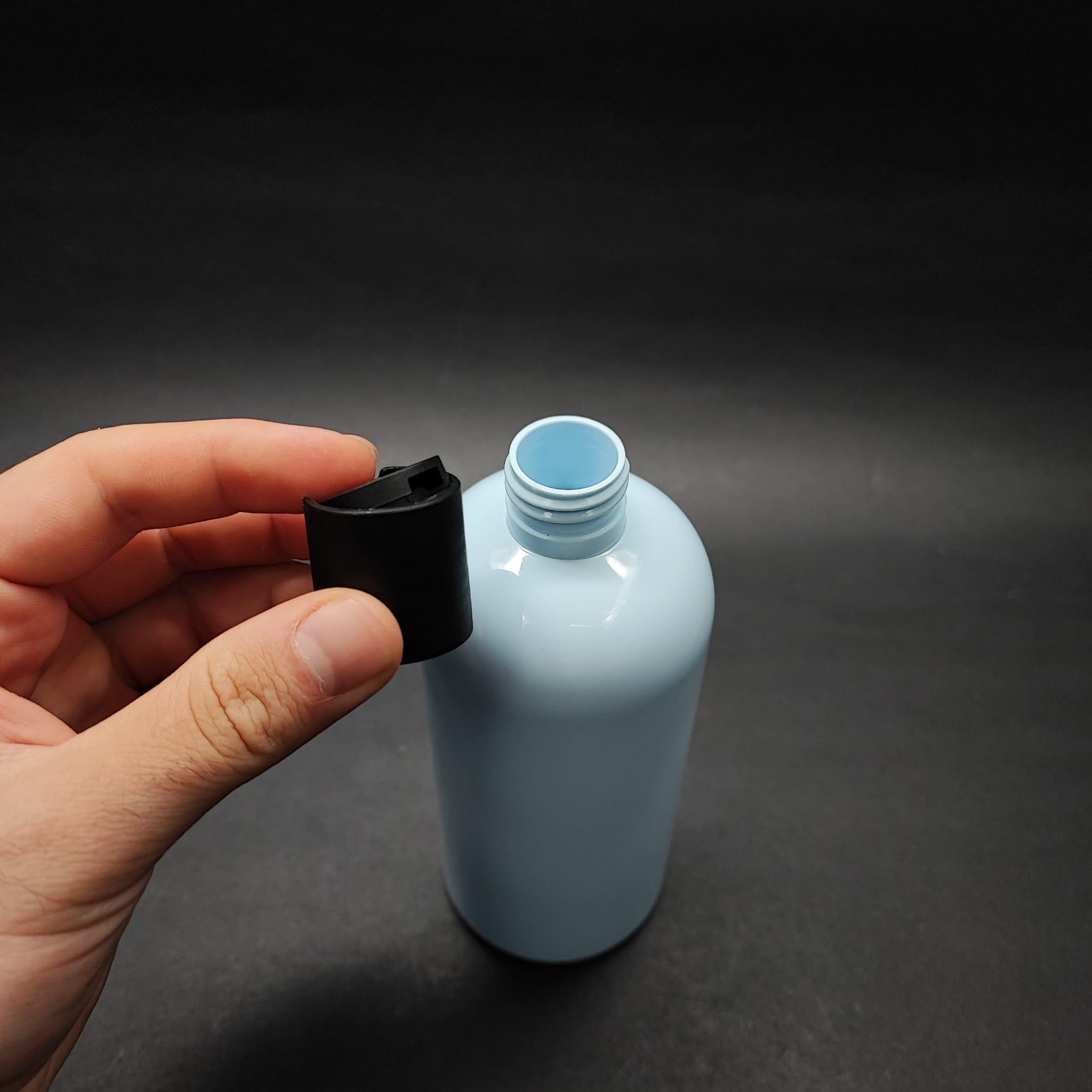 400 CC OVAL BOYUNLU SİLİNDİR PET ŞİŞE (30 GR) - SİYAH DİSKTOP ŞAMPUAN KAPAKLI - 400 ML PLASTİK ŞİŞE - BEBEK MAVİSİ