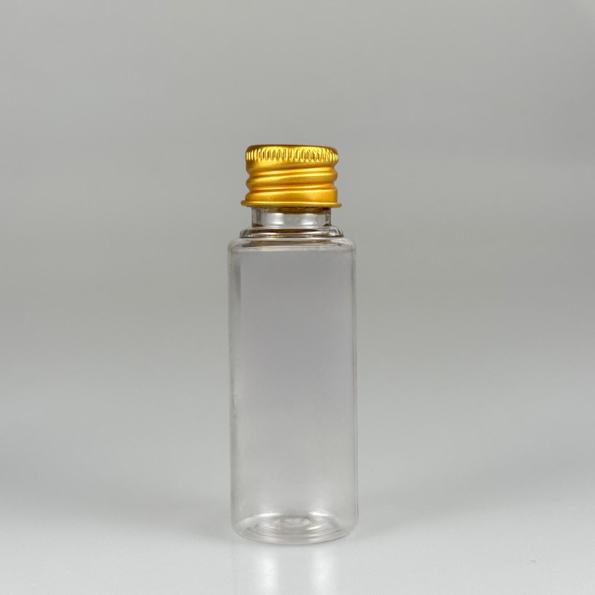 30 CC ŞEFFAF  PET SHOT ŞİŞE - KÖPÜK CONTALI GOLD ALÜMİNYUM METAL KAPAKLI TAKIM - 30 ML PLASTİK ŞİŞE