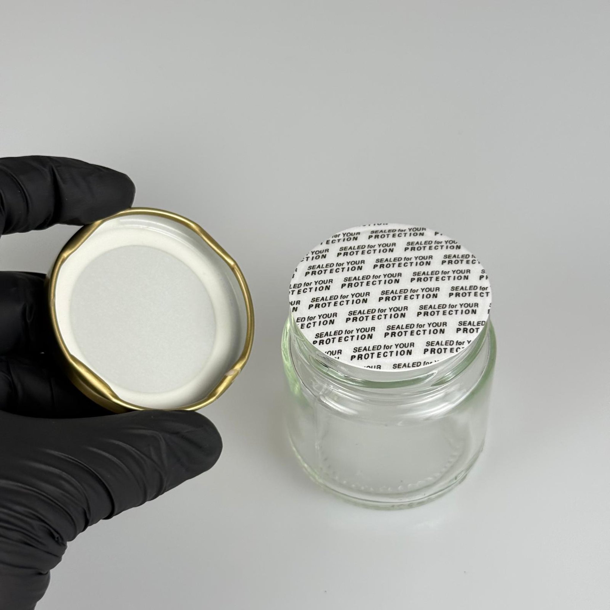 106 CC KAVANOZ + GOLD METAL KAPAKLI + KENDİNDEN YAPIŞKANLI KÖPÜK CONTALI TAKIM - 106 ML CAM KAVANOZ