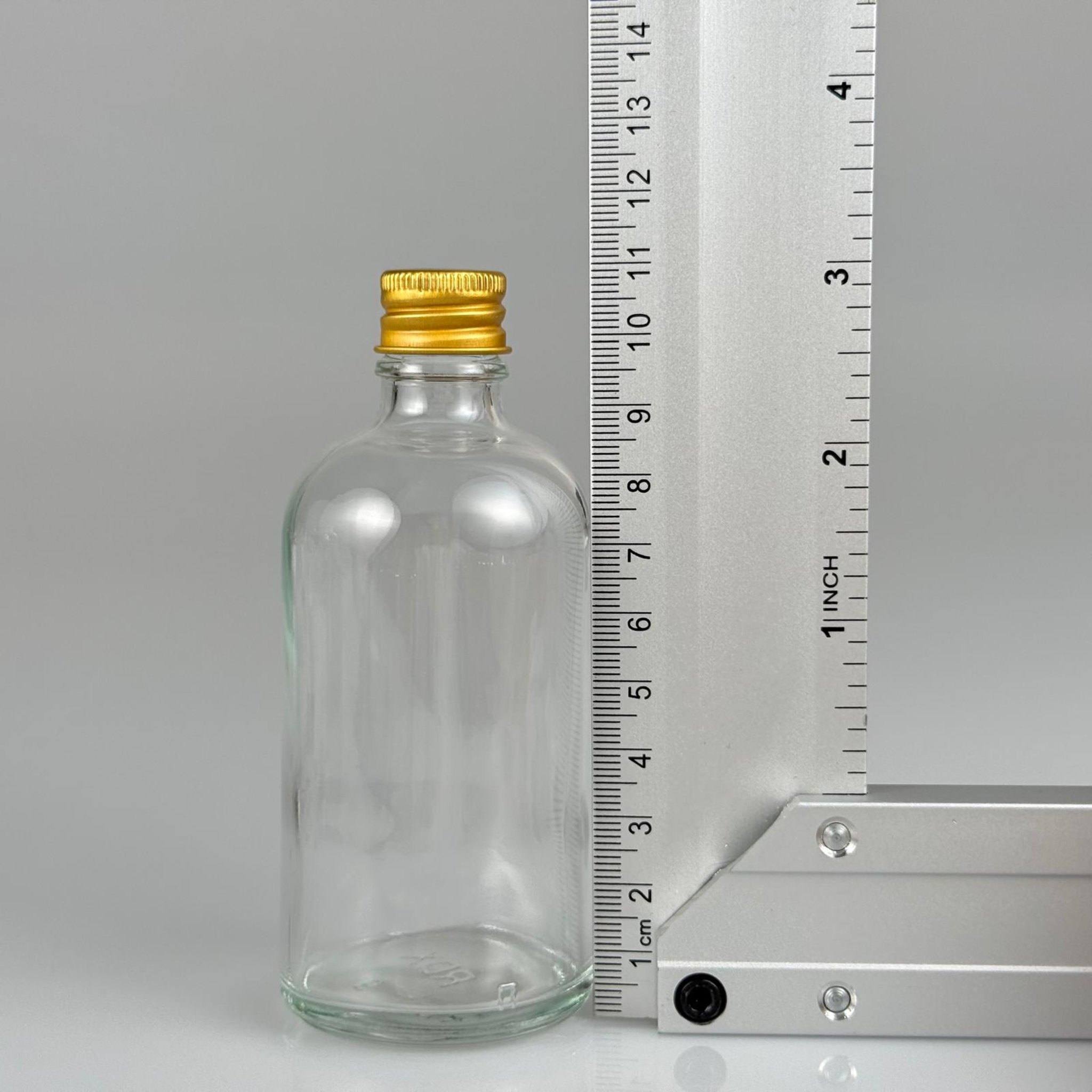 100 CC ŞEFFAF CAM ŞİŞE + KÖPÜK CONTALI GOLD ALÜMİNYUM METAL KAPAKLI + KÖR TIPALI TAKIM - 100 ML ŞEFFAF CAM ŞİŞE