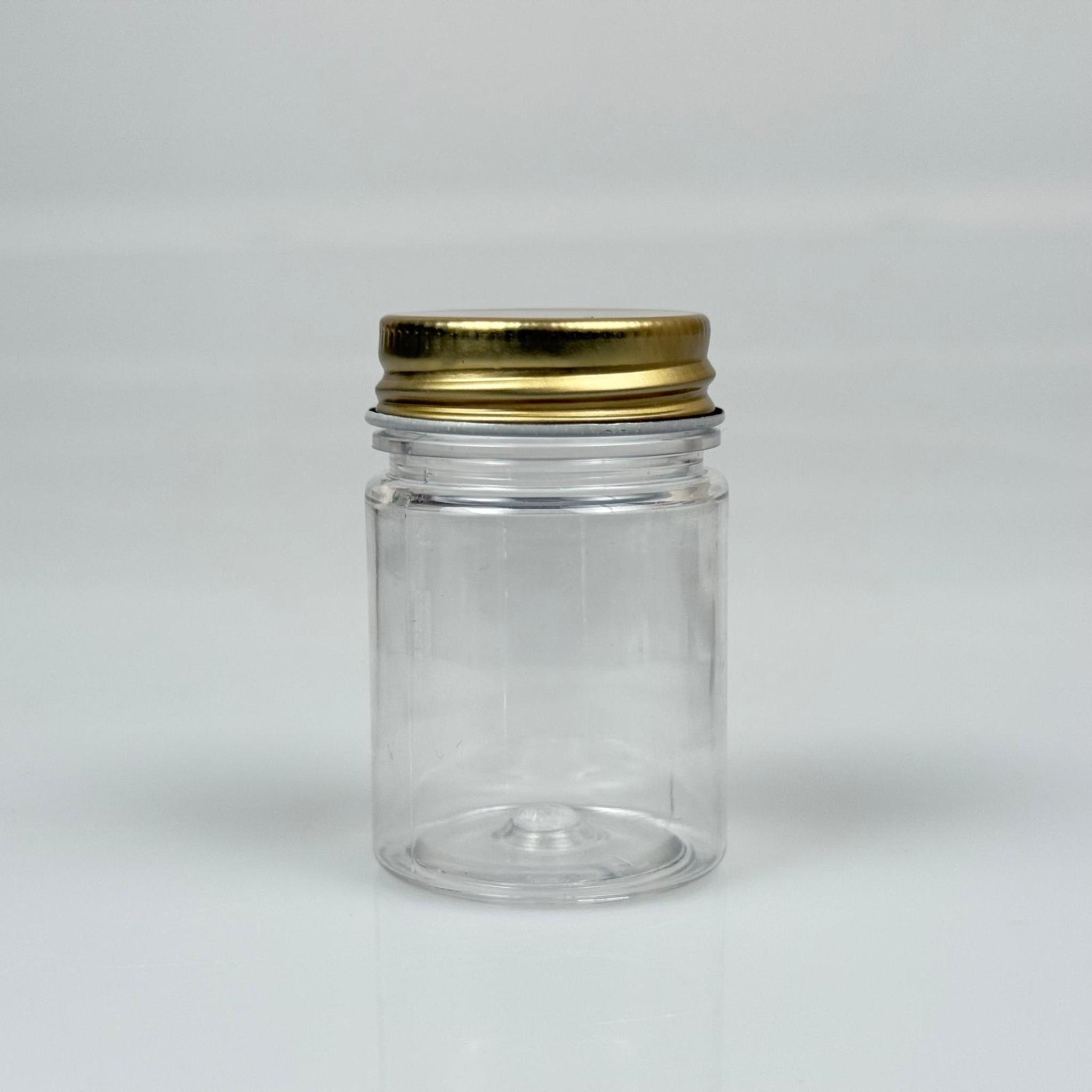 50 CC PET ŞİŞE GENİŞ AĞIZLI - GOLD METAL KAPAKLI - 50 ML PLASTİK NUMUNE KAVANOZU, MİNİ TABLET KAVANOZU