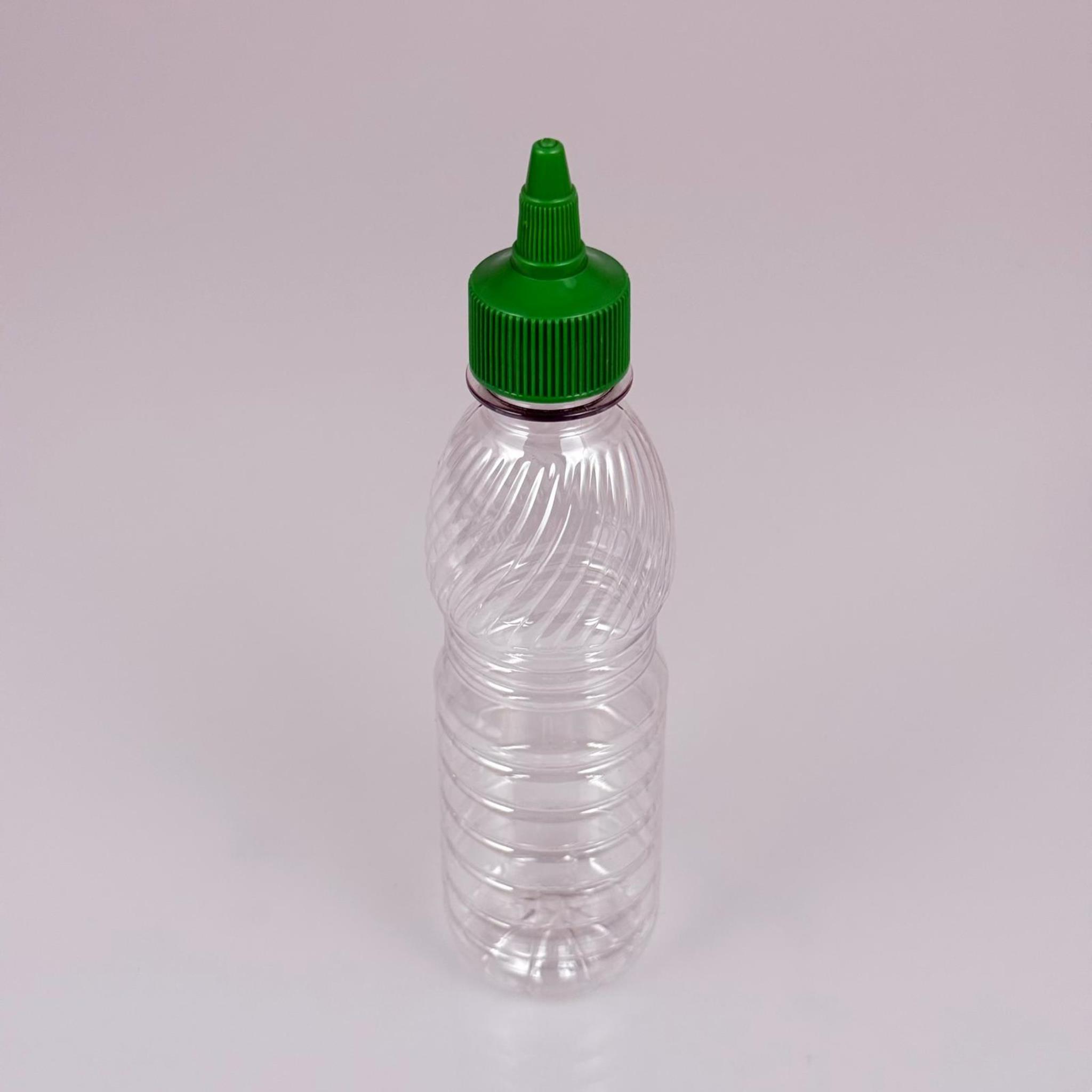 ZEYTİNYAĞI, SOS, ACI SOS, SİRKE, SRIRACHA VB BOŞ ŞİŞELERİ - YEŞİL SİVRİ TWİST AKITICI KAPAK + 250 ML ŞEFFAF PCO PET PLASTİK ŞİŞE TAKIM