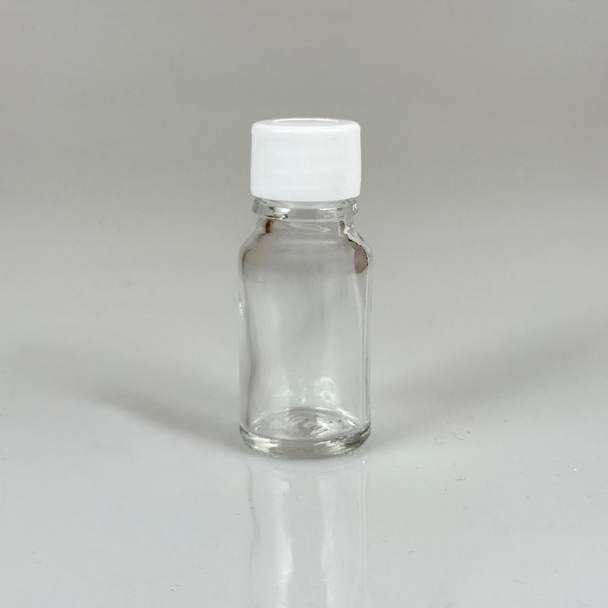 10 ML ŞEFFAF CAM ŞİŞE + CONTALI BEYAZ KAPAK - 10 CC KAPAKLI CAM ŞİŞE