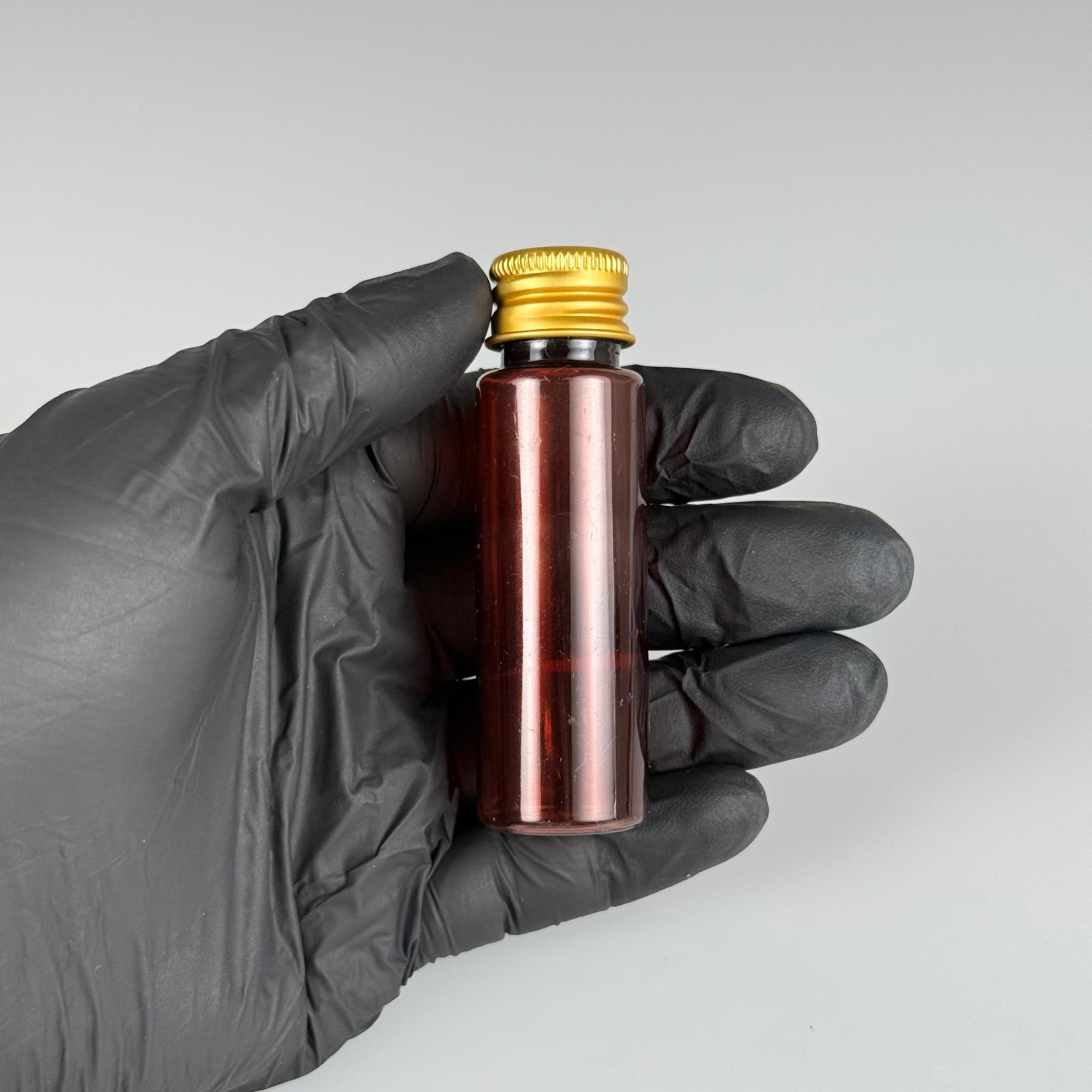 20 CC PET AMBER SHOT ŞİŞE - KÖPÜK CONTALI GOLD ALÜMİNYUM METAL KAPAKLI TAKIM - 20 ML KAHVERENGİ PLASTİK ŞİŞE