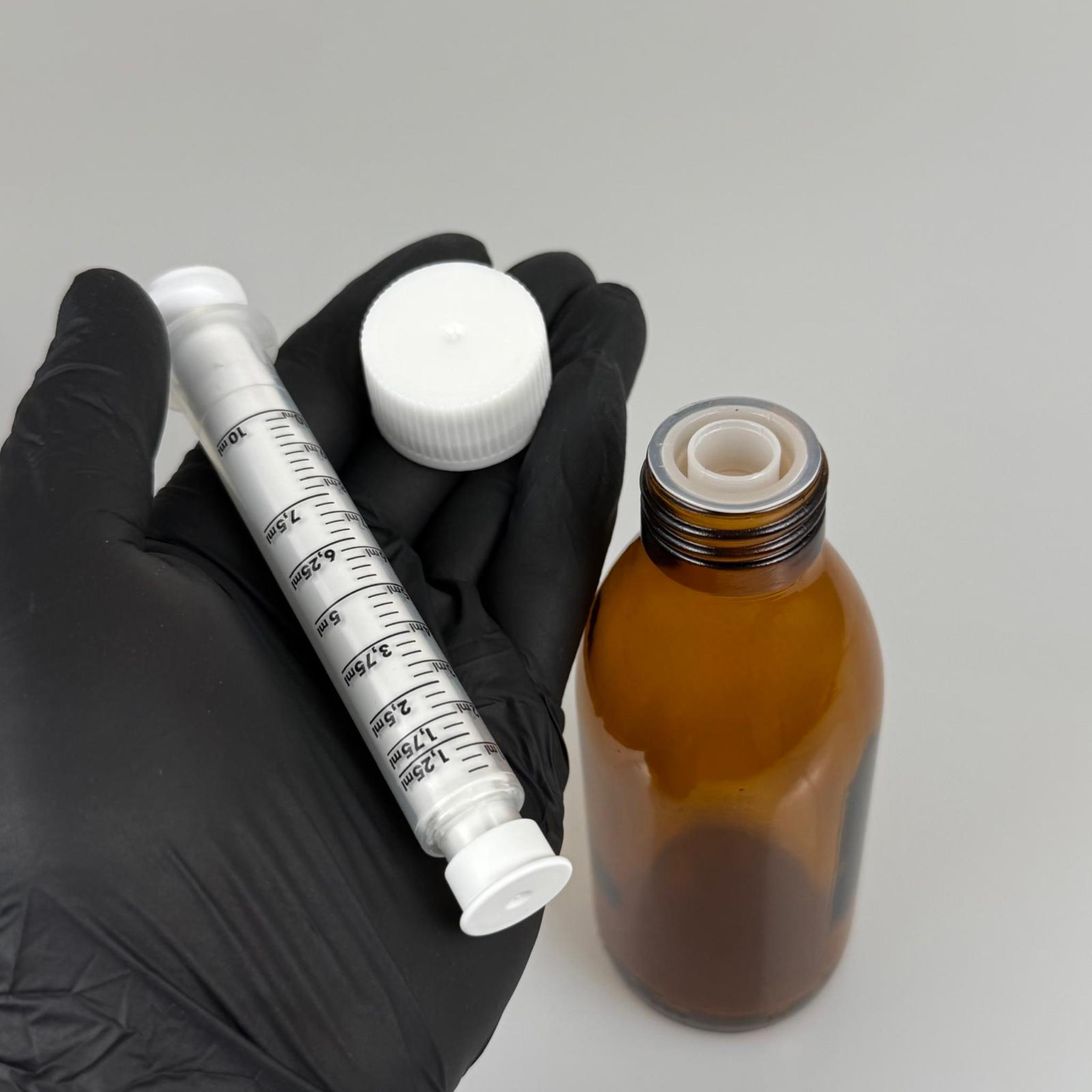 160 ML CAM ECZA ŞİŞESİ + 10 ML DOZAJ PİPETİ + DOZAJ TIPASI + CONTALI PLASTİK KAPAK TAKIM
