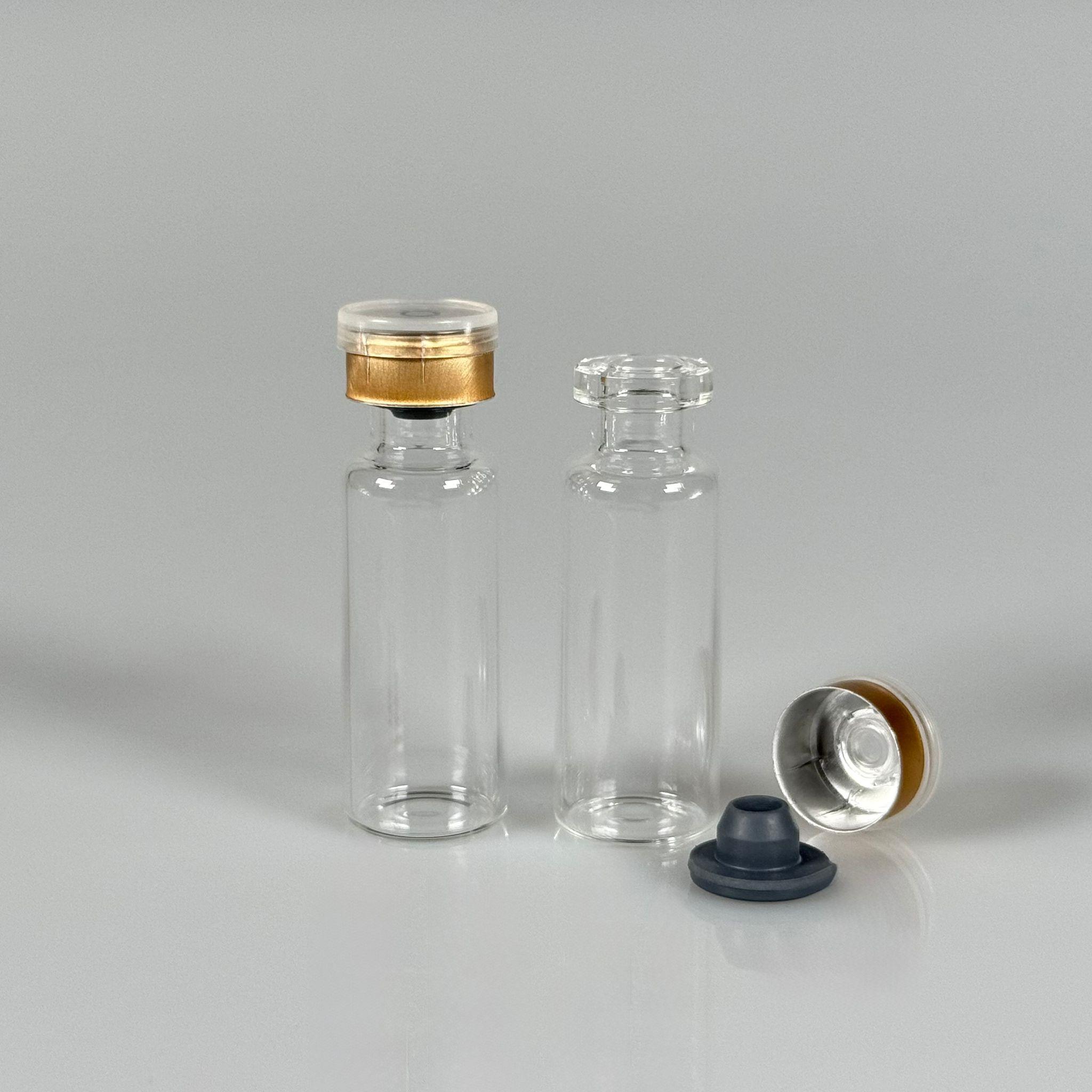 4 ML vial flakon şişe - 13 ağız 4 cc şeffaf cam ilaç şişesi + kauçuk butil enjektör tıpası + gold alüminyum kapaklı takım