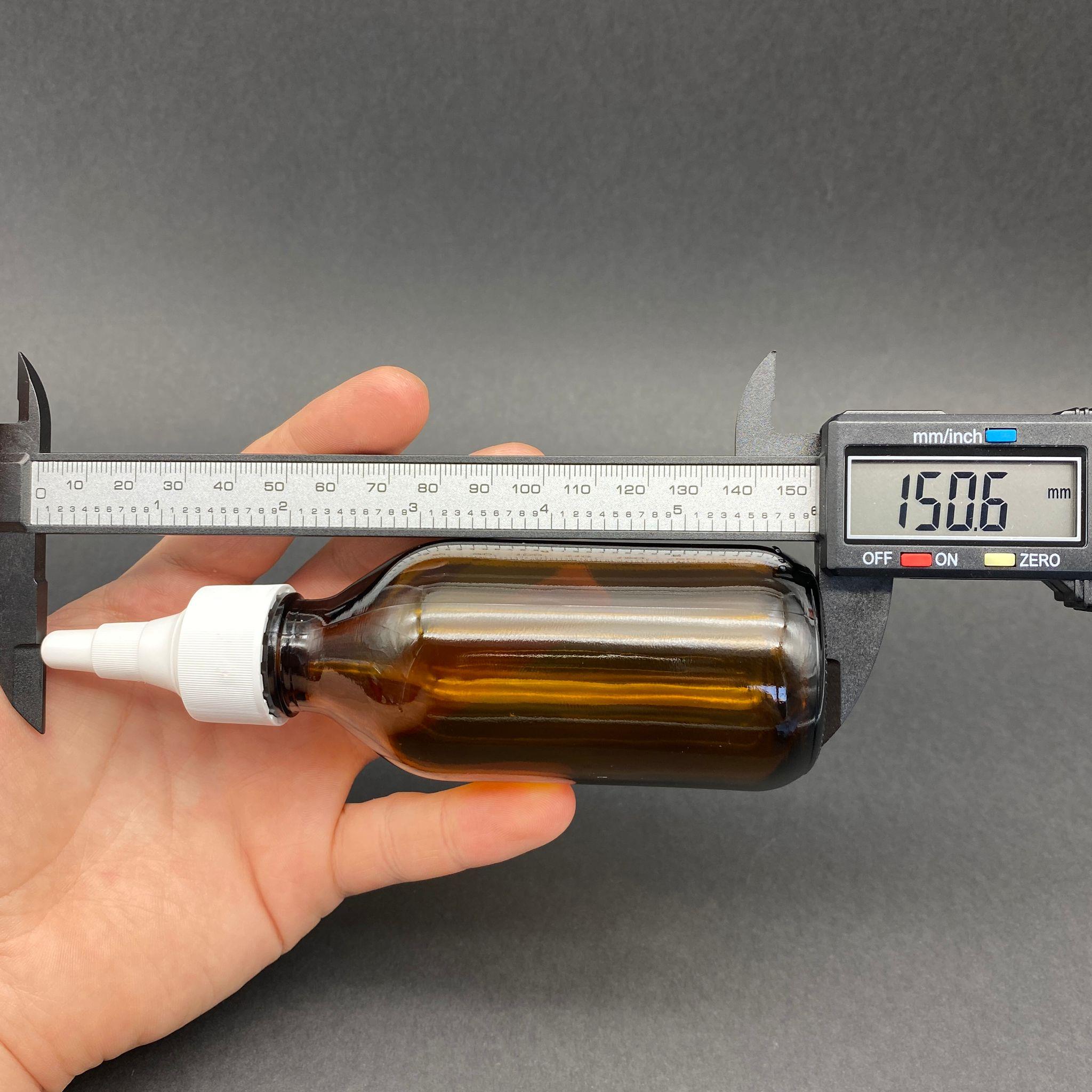 100 CC AMBER CAM ŞİŞE - BEYAZ AKITICILI ASANSÖR KAPAKLI - 100 ML KAHVERENGİ BOŞ ŞURUP ŞİŞESİ (AĞIZ ÇAPI 25 MM)