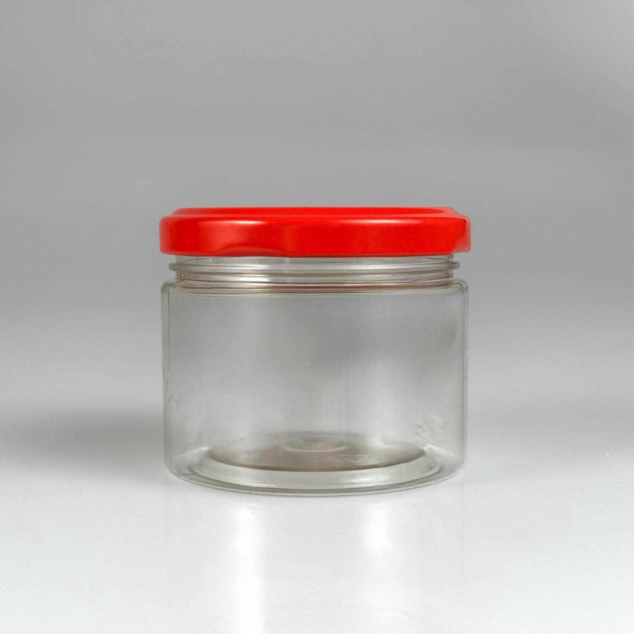 100 CC ŞEFFAF PET KAVANOZ + DÜĞMELİ KIRMIZI METAL KAPAKLI TAKIM - 100 ML PLASTİK KAVANOZ