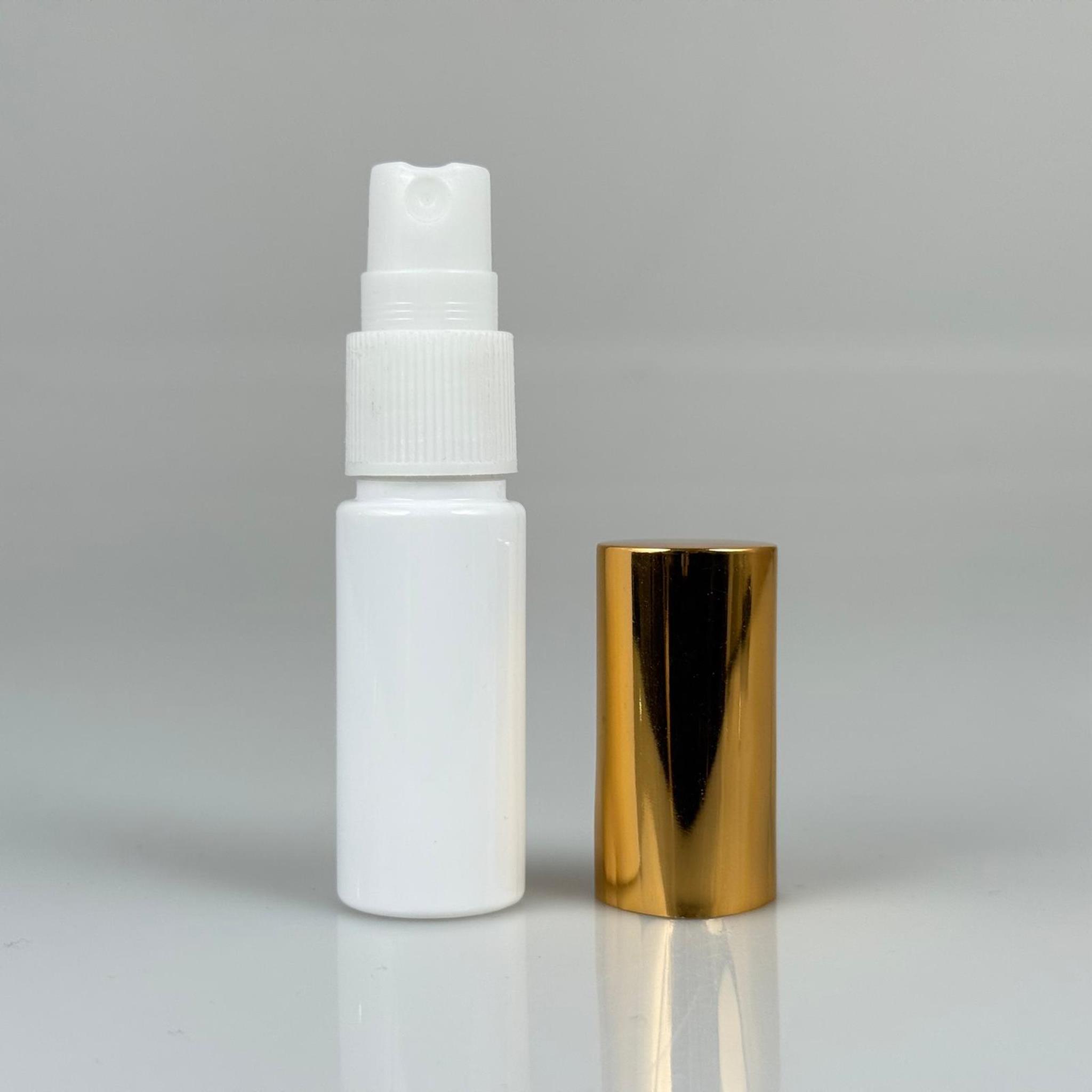 15 ML PET KOLONYA, PARFÜM VB ŞİŞELERİ - METAL ALÜMİNYUM GOLD KAPAK + VİDALI SPREY + 15 CC BEYAZ ŞİŞE SET TAKIM
