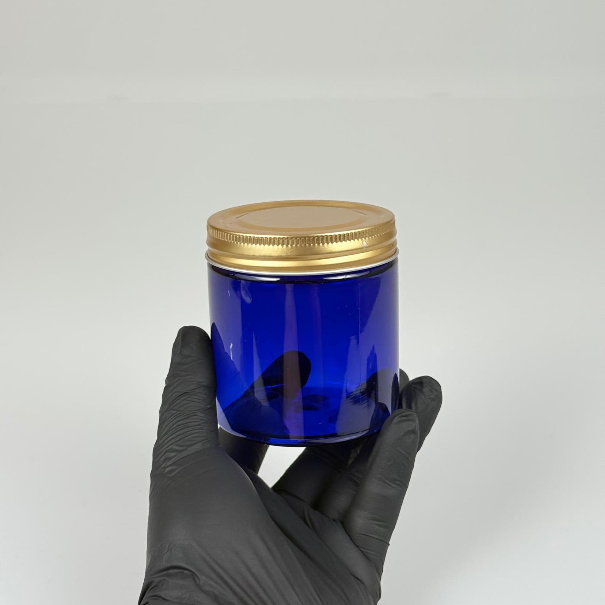 250 ML SERT PET KAVANOZ + GOLD METAL KAPAK + İÇ TIPA - 250 CC KALIN MAVİ PLASTİK KAVANOZ GOLD METAL KAPAKLI İÇ TIPALI TAKIM - KREM KAVANOZLARI