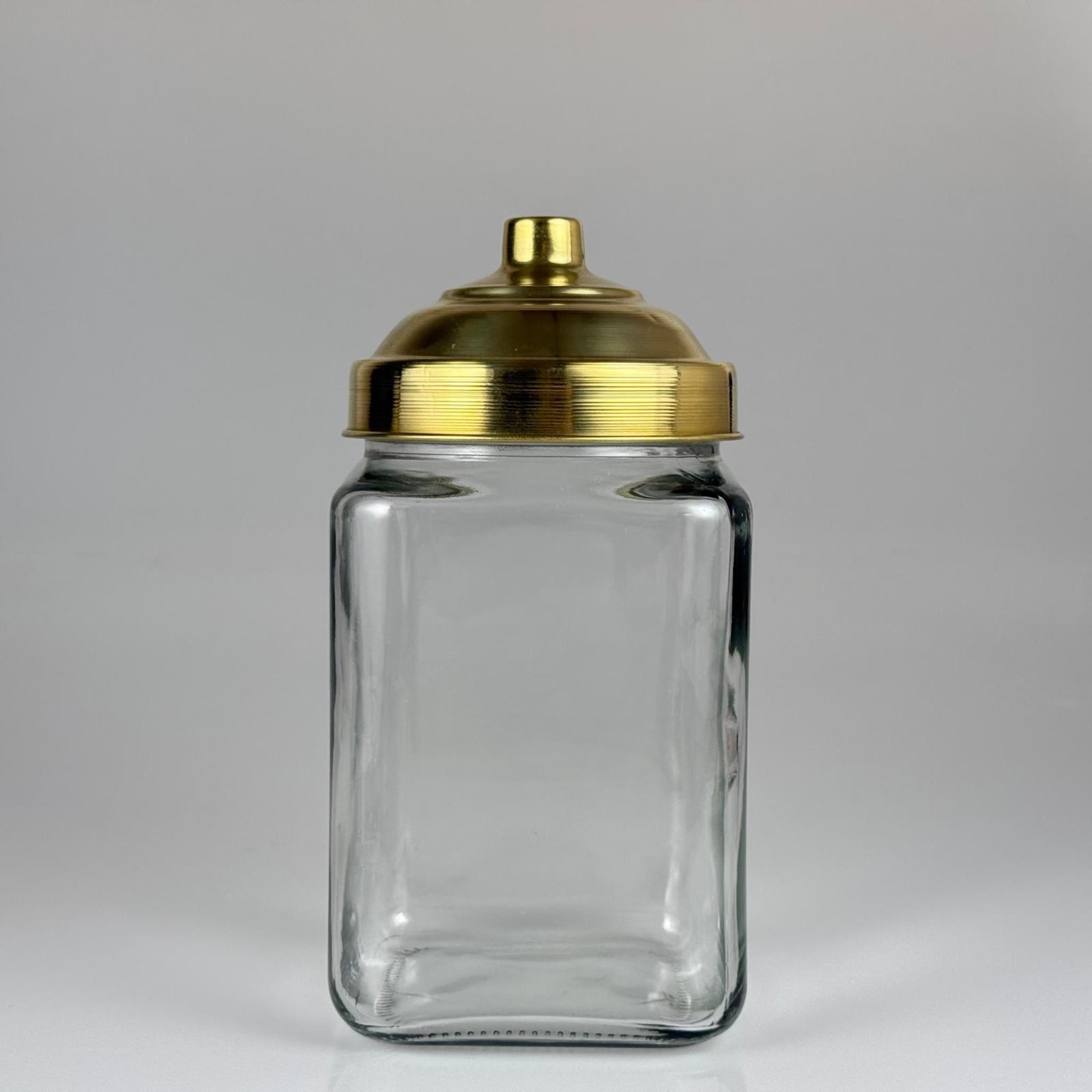 AKTAR, BAKKALİYE, TEŞHİR İÇİN NOSTALJİ PİRİNÇ KAPAKLI CAM KAVANOZ - 1600 ML KARE