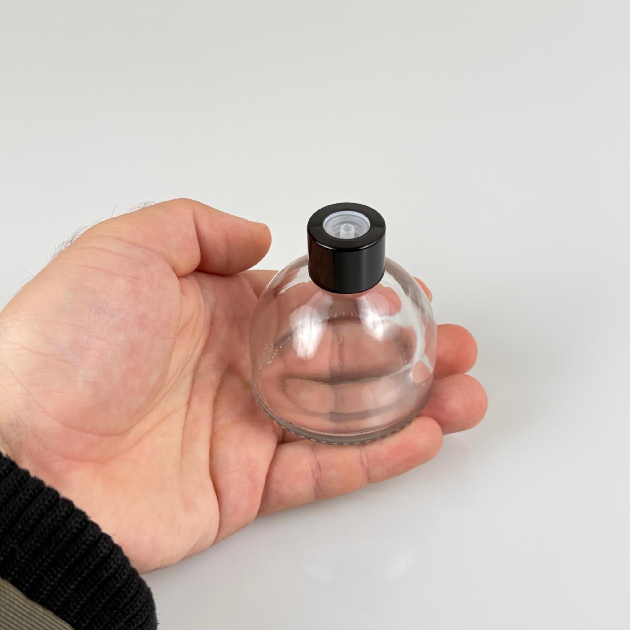 KUBBE MODEL CAM KOLONYA ŞİŞESİ + METAL SİYAH KAPAK + TIPA - 50 ML - HEDİYELİK KOLONYA ŞİŞELERİ