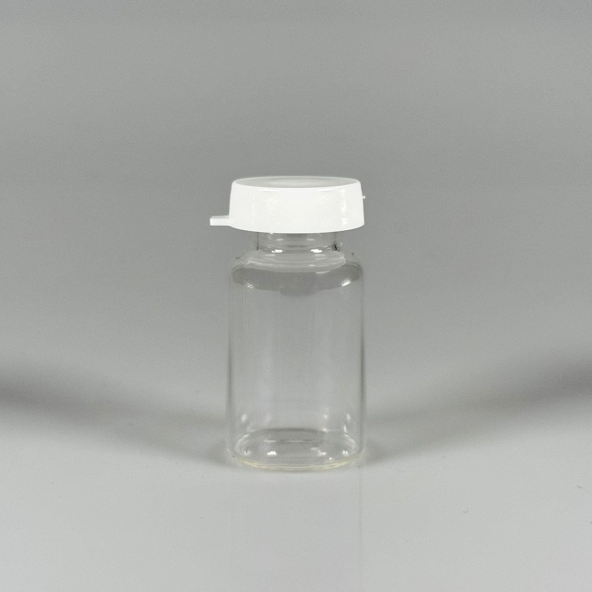 BOROSİLİKAT BEYAZ KAPAKLI CAM ŞİŞE - 15 CC - 24x45 MM - ÇEKME CAM BORU FLAKON İNCE PENİSİLİN ŞİŞESİ