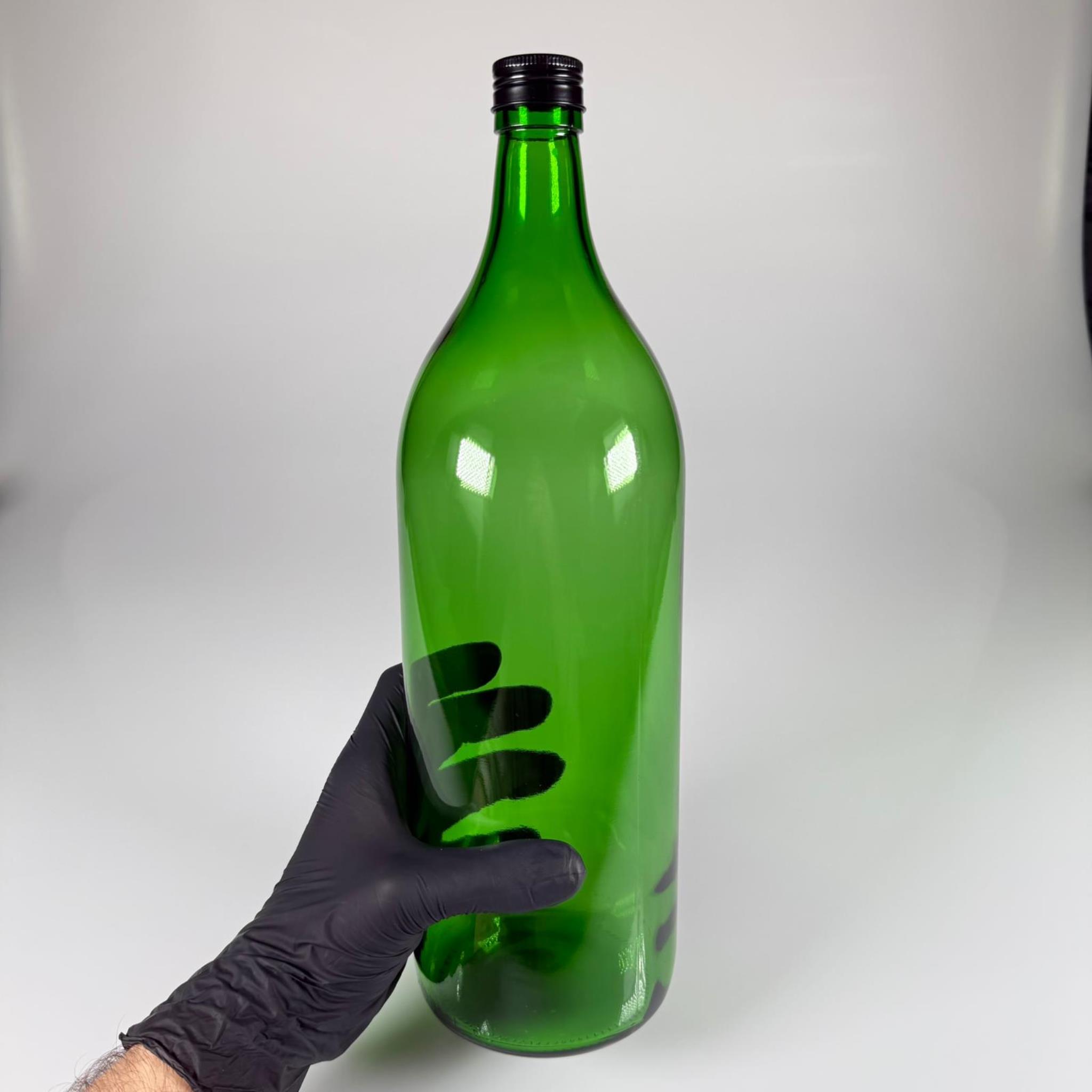 2000 CC YEŞİL CAM ŞİŞE - SİYAH METAL ALÜMİNYUM KAPAKLI - 2000 ML YAĞ ŞİŞESİ - SİRKE ŞİŞESİ - 2 LİTRE CAM ŞİŞE