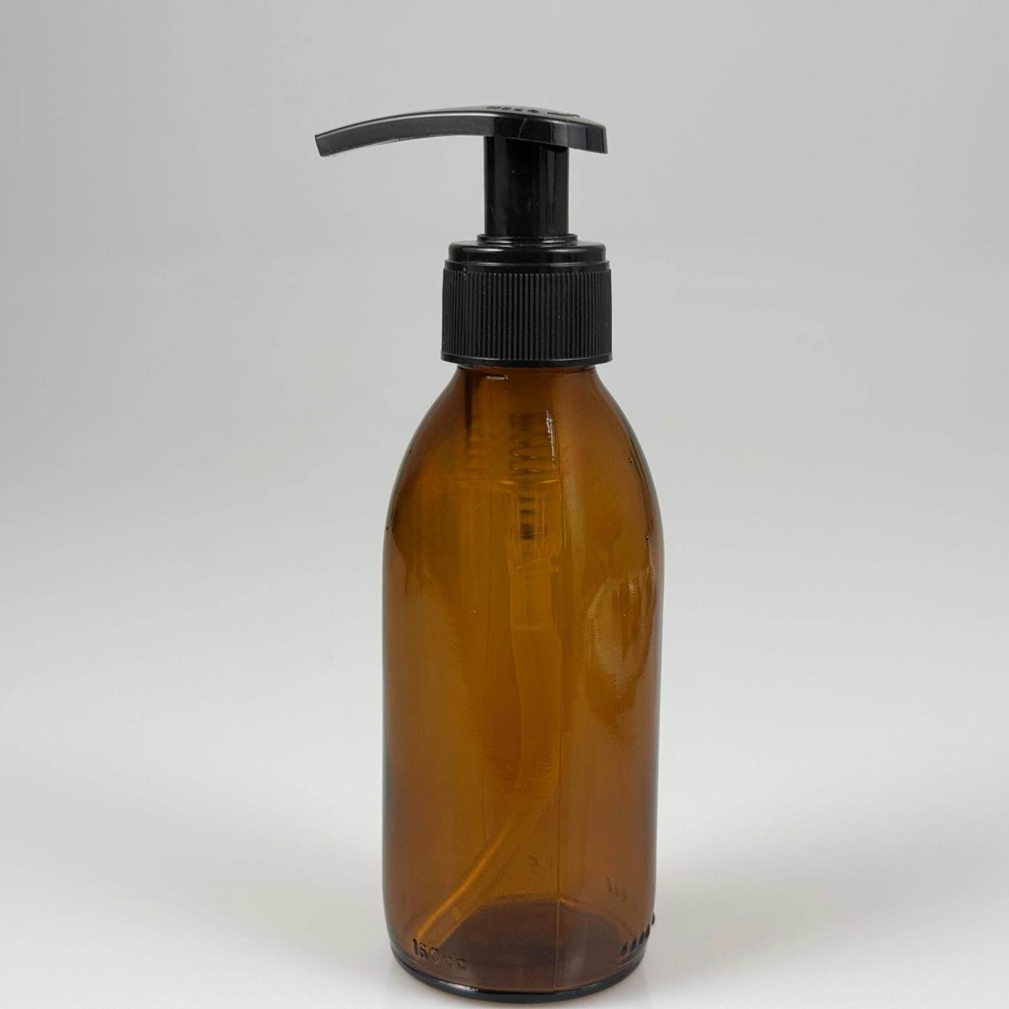 160 CC AMBER CAM ŞİŞE  - SİYAH PLASTİK SIVI SABUN POMPALI TAKIM - 160 ML CAM SIVI LOSYON, YAĞ ŞİŞELERİ