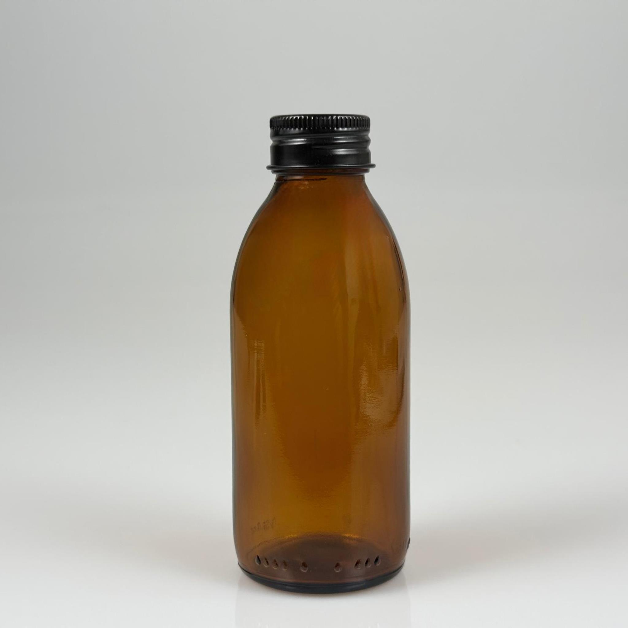 160 CC AMBER CAM ŞİŞE - SİYAH METAL ALÜMİNYUM KAPAKLI - 160 ML CAM ŞİŞE - KAHVERENGİ ECZA ŞİŞESİ