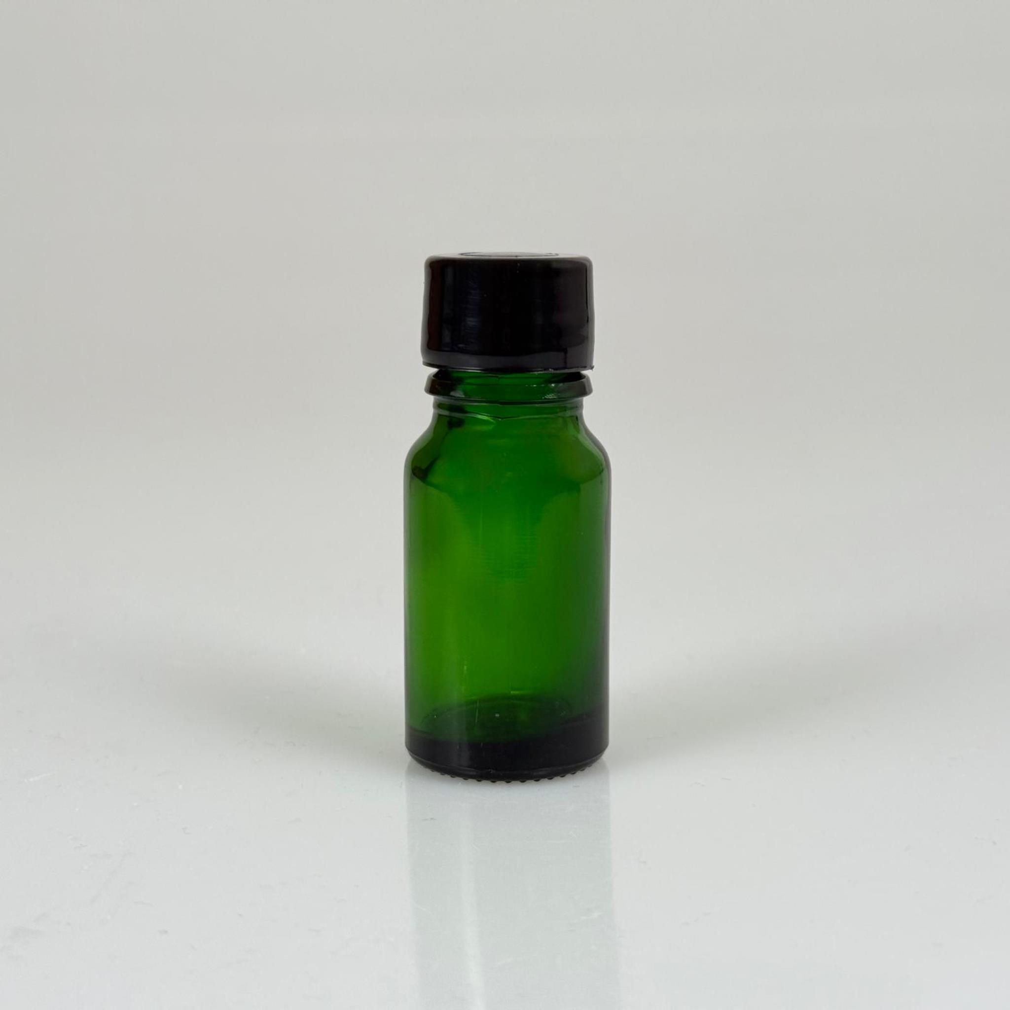 10 ML YEŞİL CAM ŞİŞE + CONTALI SİYAH KAPAK - 10 CC KAPAKLI CAM ŞİŞE