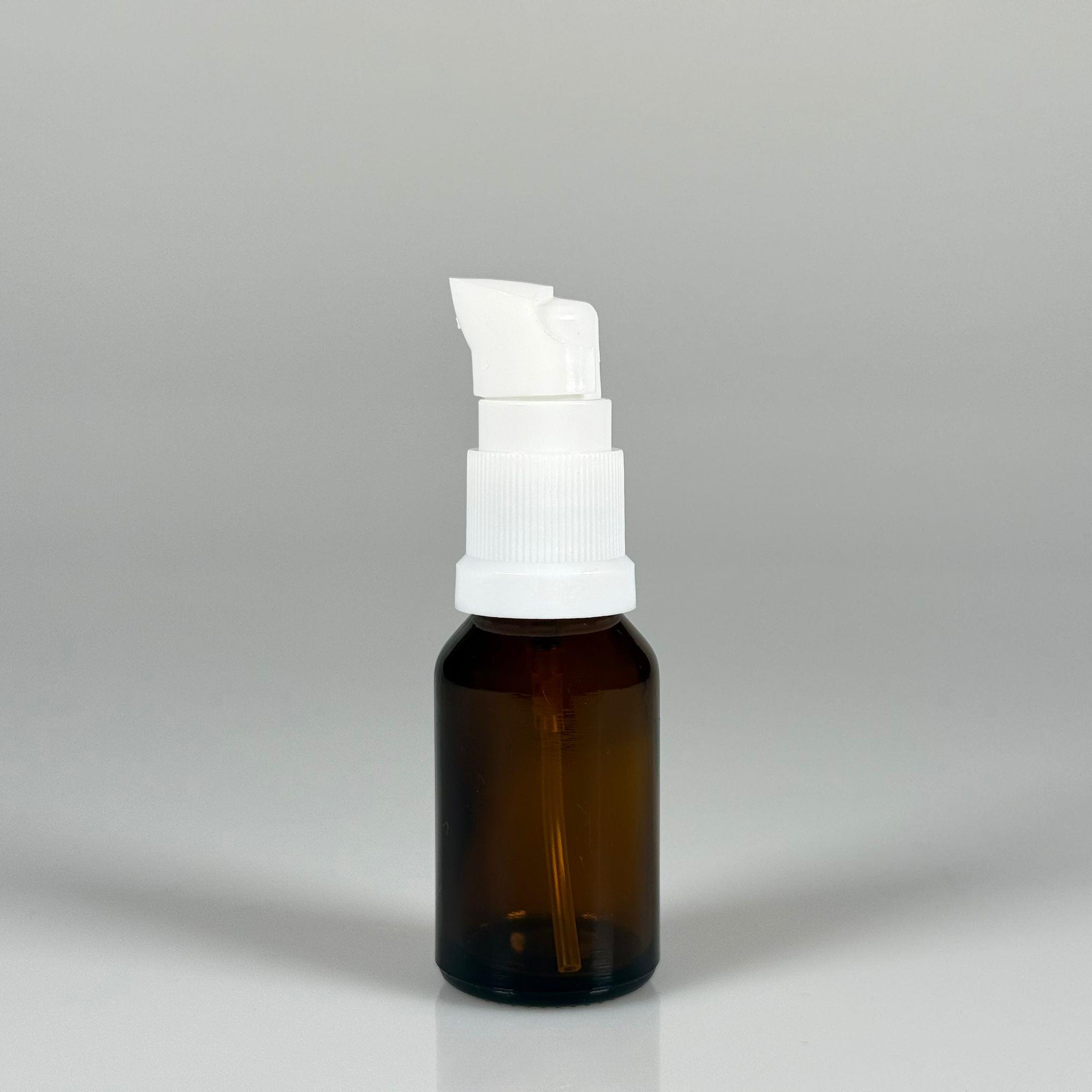 15 CC AMBER CAM ŞİŞE - SIZDIRMAZ ETEKLİ BEYAZ LOSYON POMPALI TAKIM - 15 ML LOSYON ŞİŞESİ - YAĞ, KREM GİBİ YOĞUN KIVAMLI SIVILAR İÇİN CAM AMBALAJ