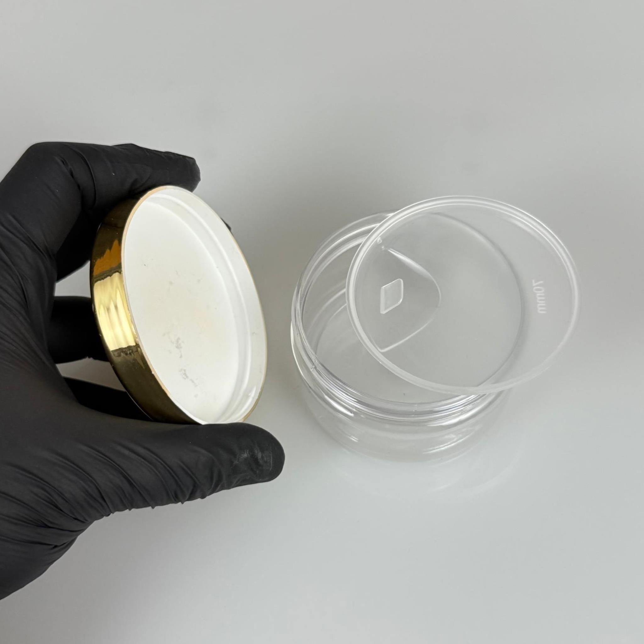 100 ML SERT PET KAVANOZ + GOLD KAPLAMALI PLASTİK KAPAK + İÇ TIPA - 100 CC KALIN ŞEFFAF PLASTİK KAVANOZ GOLD KAPLAMALI PLASTİK KAPAKLI İÇ TIPALI TAKIM - KREM KAVANOZLARI