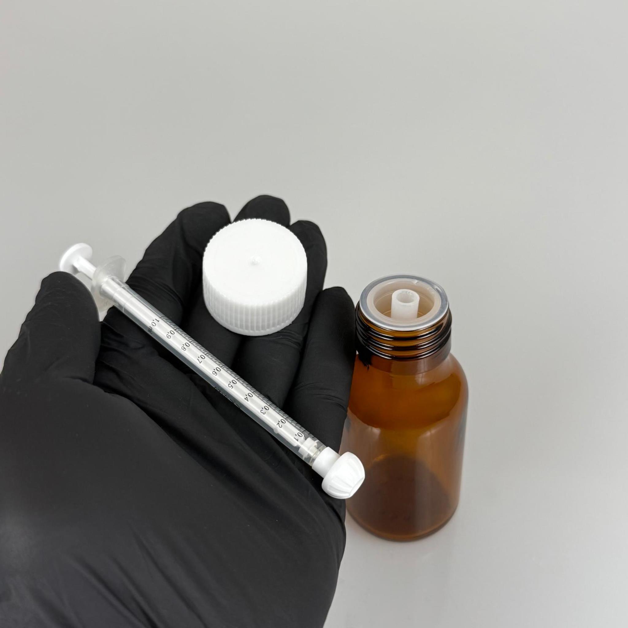 50 ML CAM ECZA ŞİŞESİ + 1 ML DOZAJ PİPETİ + DOZAJ TIPASI + CONTALI PLASTİK KAPAK TAKIM