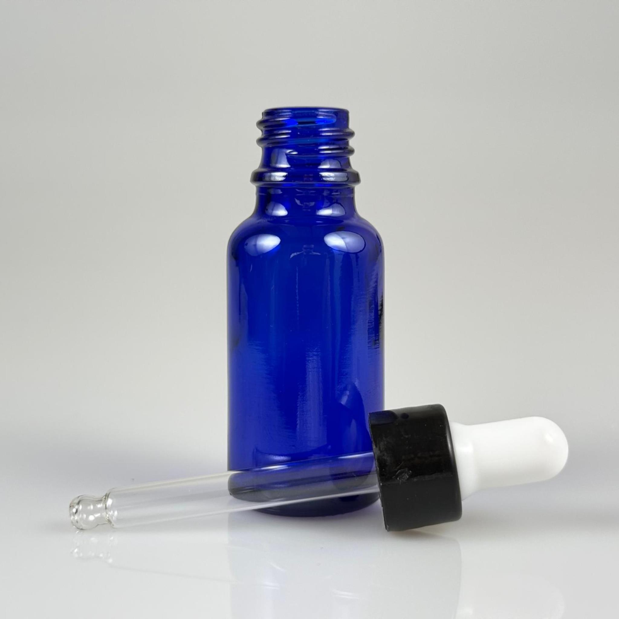 20 CC MAVİ CAM DAMLALIKLI ŞİŞE - BEYAZ EMZİK + SİYAH DÜZ KAPAK + CAM PİPET TAKIM - 20 ML DAMLALIKLI ŞİŞE SETİ
