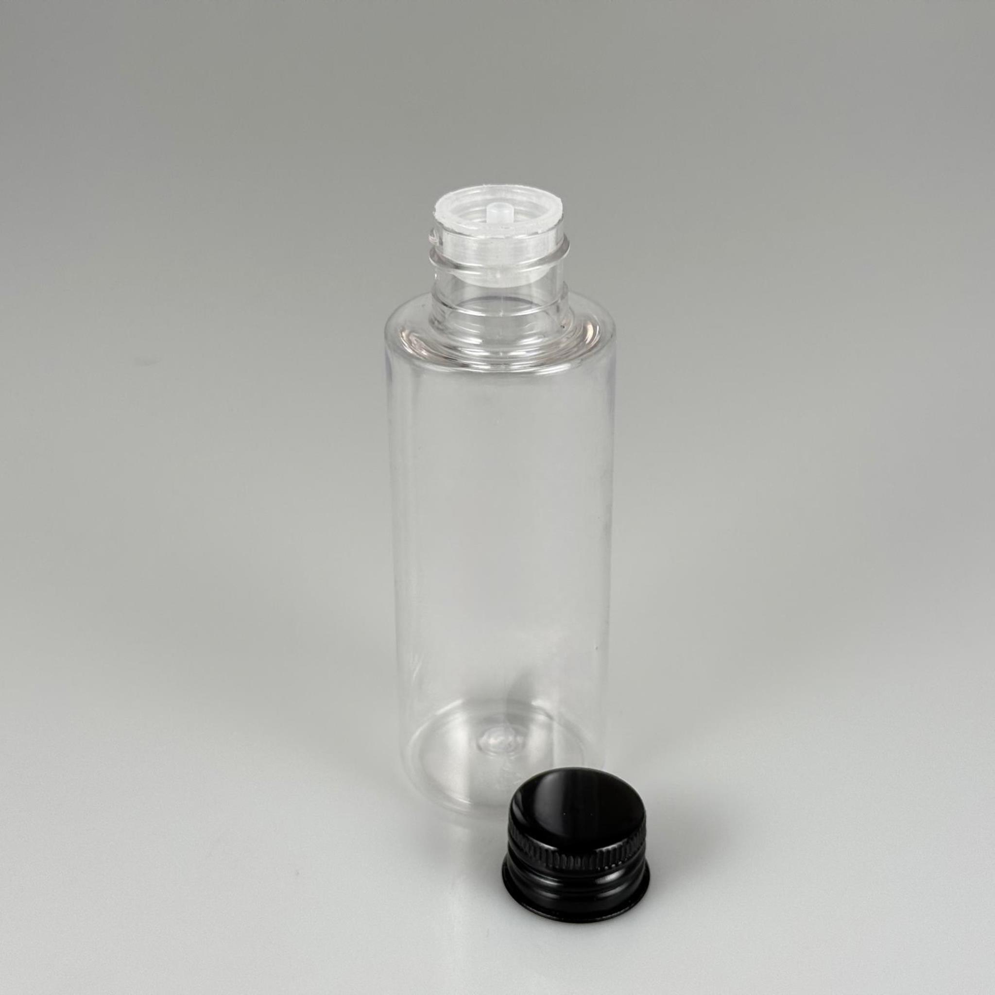 100 CC SİLİNDİR KESKİN KÜT MODEL SERT (17 GR) PET KOLONYA ŞİŞESİ 24 AĞIZ + KÖPÜK CONTALI SİYAH METAL ALÜMİNYUM KAPAK TAKIM - 100 ML KAPAKLI PLASTİK ŞİŞELER