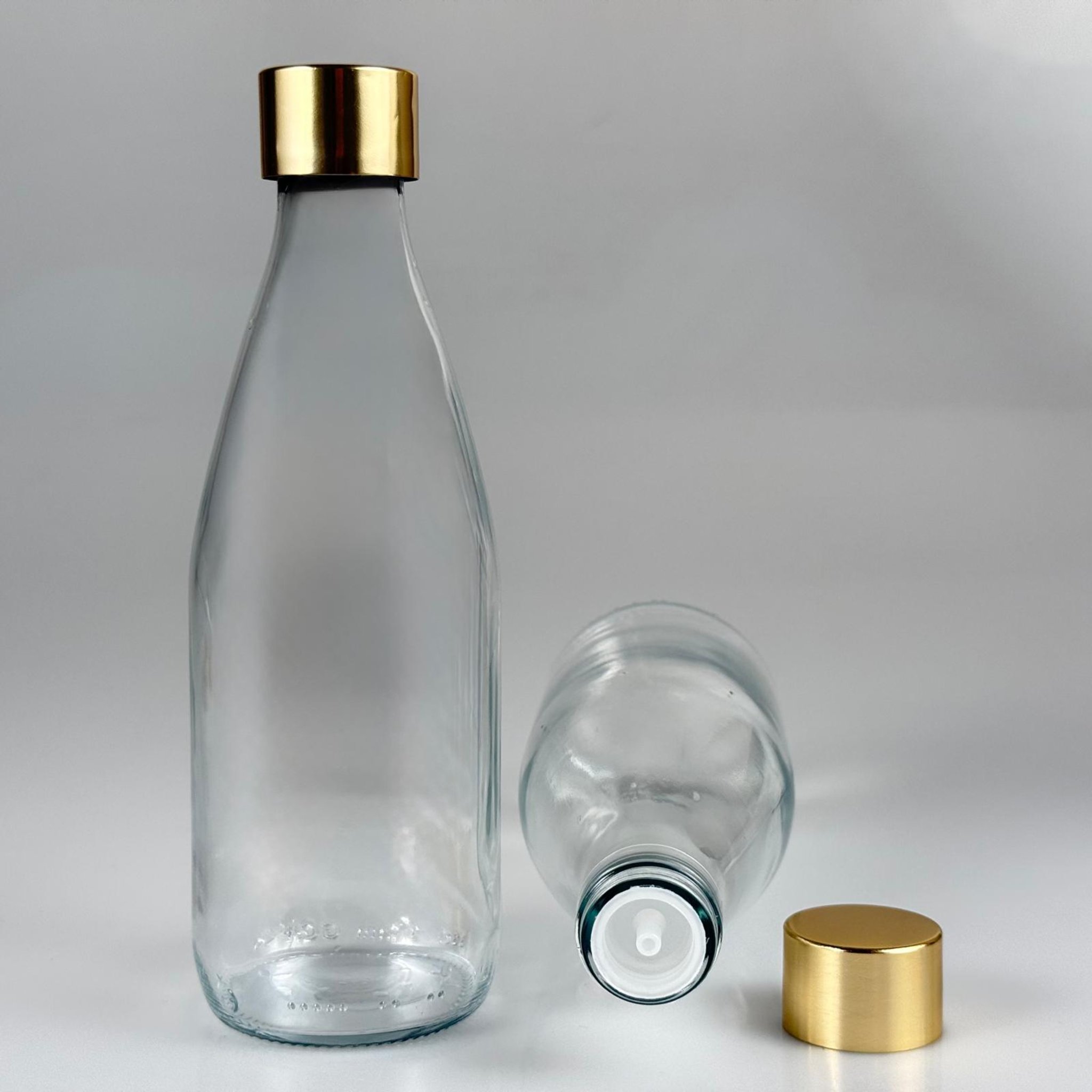 330 CC CAM ŞİŞE + ALÜMİNYUM KAPLAMALI GOLD KAPAKLI + DAMLALIKLI KOLONYA TIPALI TAKIM - 330 ML ŞİŞE