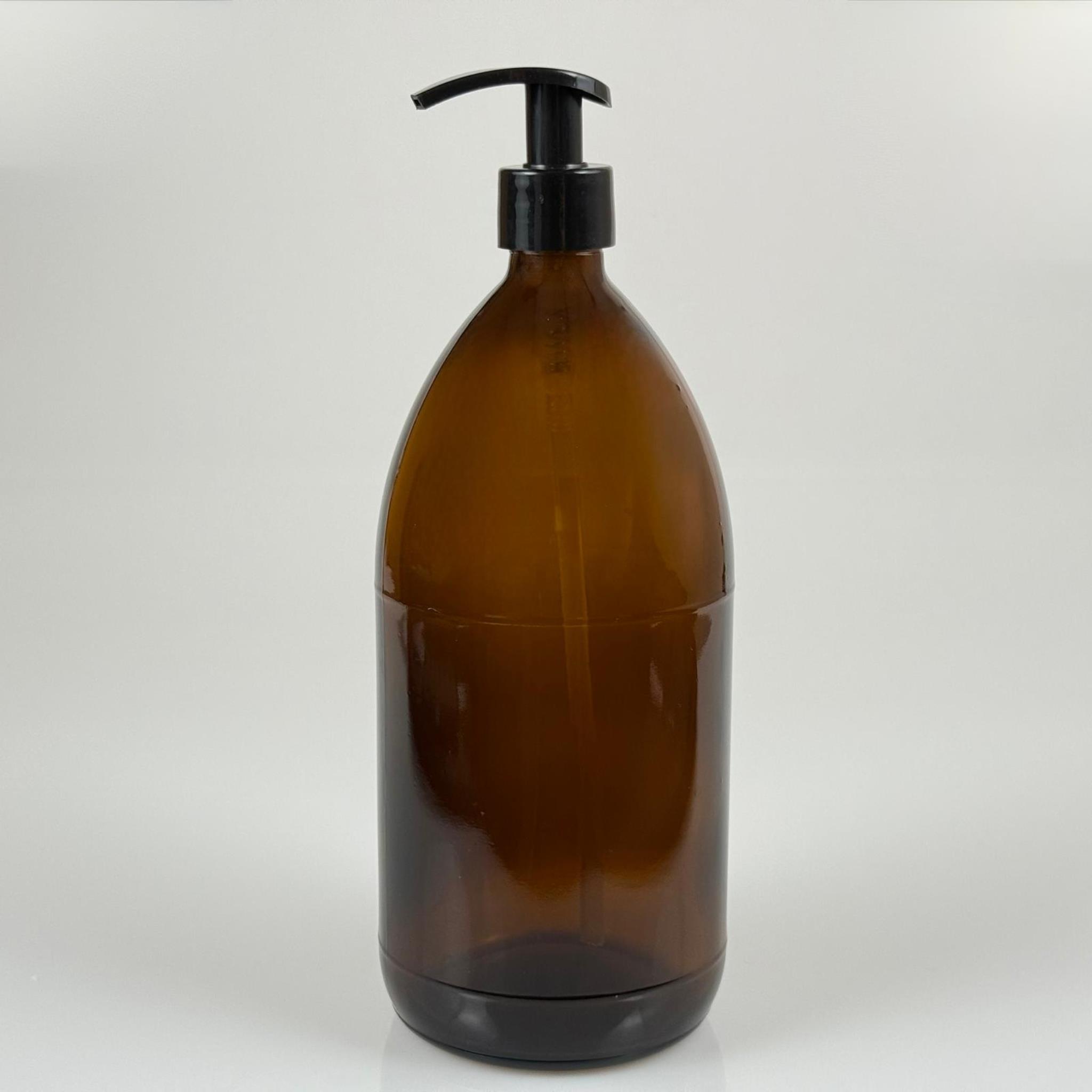 1000 CC AMBER TOMBUL ÖZEL SERİ CAM ŞİŞE - SİYAH POMPALI - 1000 ML CAM ECZA ŞİŞESİ - KAHVERENGİ