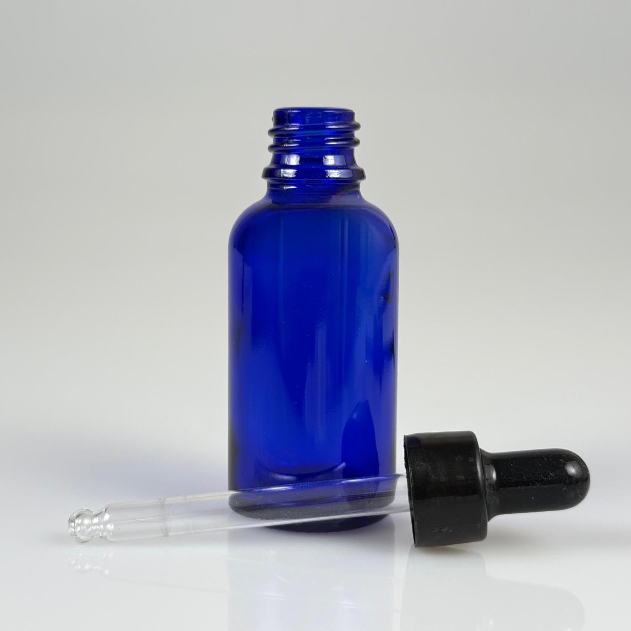 30 CC MAVİ CAM DAMLALIKLI ŞİŞE - SİYAH EMZİK + SİYAH DÜZ KAPAK + CAM PİPET TAKIM - 30 ML DAMLALIKLI ŞİŞE SETİ