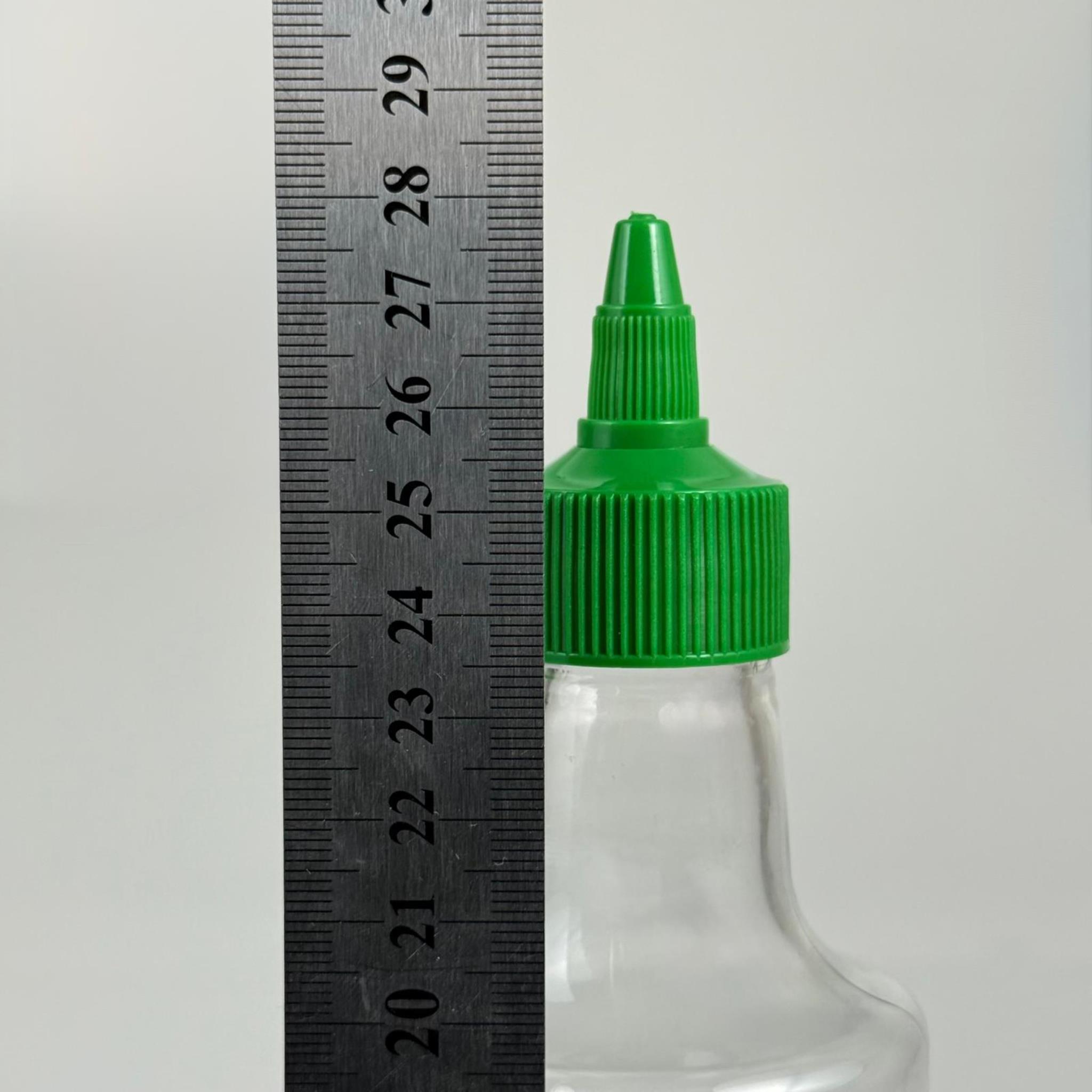 ZEYTİNYAĞI, SOS, ACI SOS, SİRKE, SRIRACHA VB BOŞ ŞİŞELERİ - YEŞİL SİVRİ TWİST AKITICI KAPAK + 500 ML ŞEFFAF DORİKA PET PLASTİK ŞİŞE TAKIM