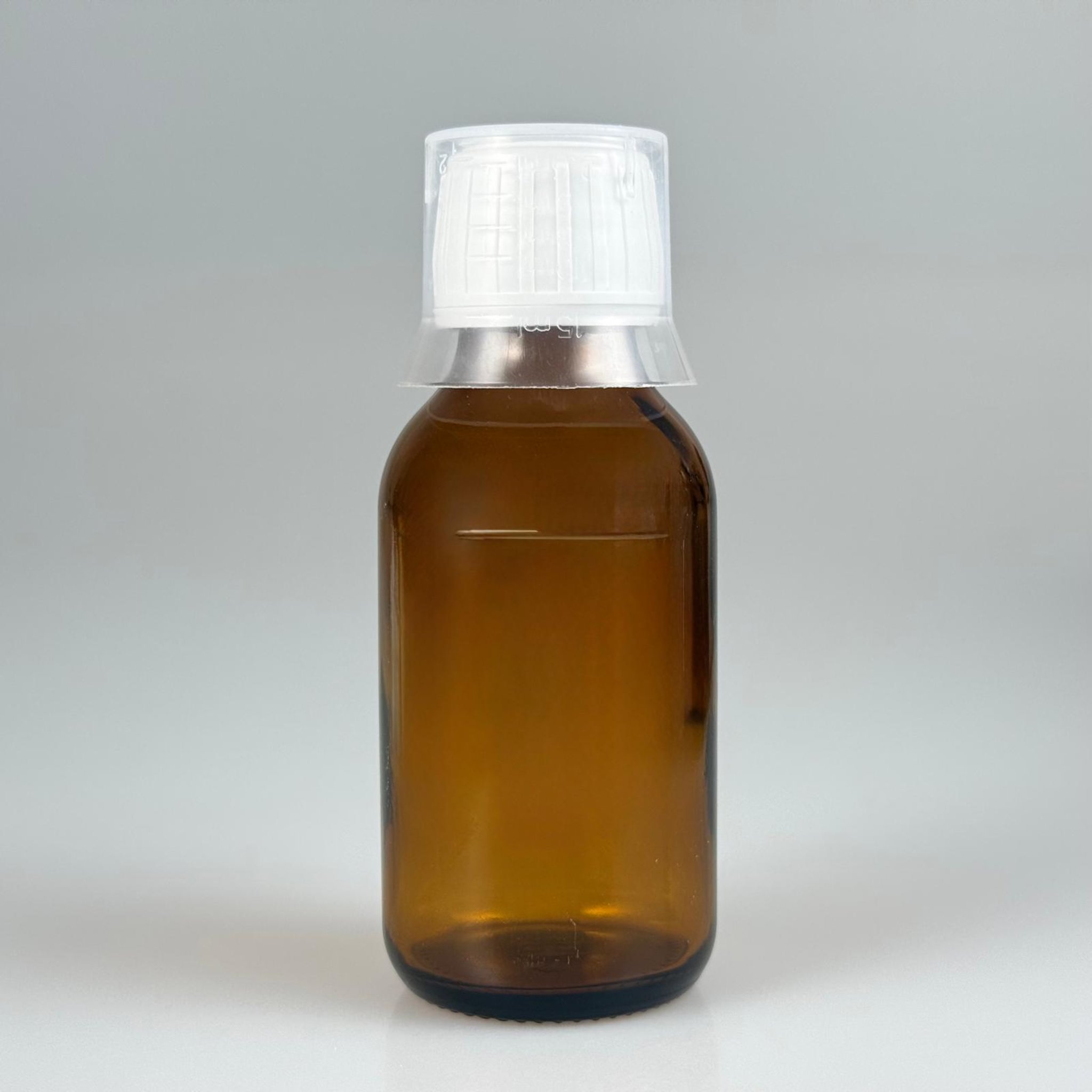 75 CC AMBER ECZA ŞİŞESİ + BEYAZ KİLİTLİ KAPAKLI + 15 ML ÖLÇEKLİ TAKIM - 75 AĞIZ KAHVERENGİ ŞURUP ŞİŞESİ