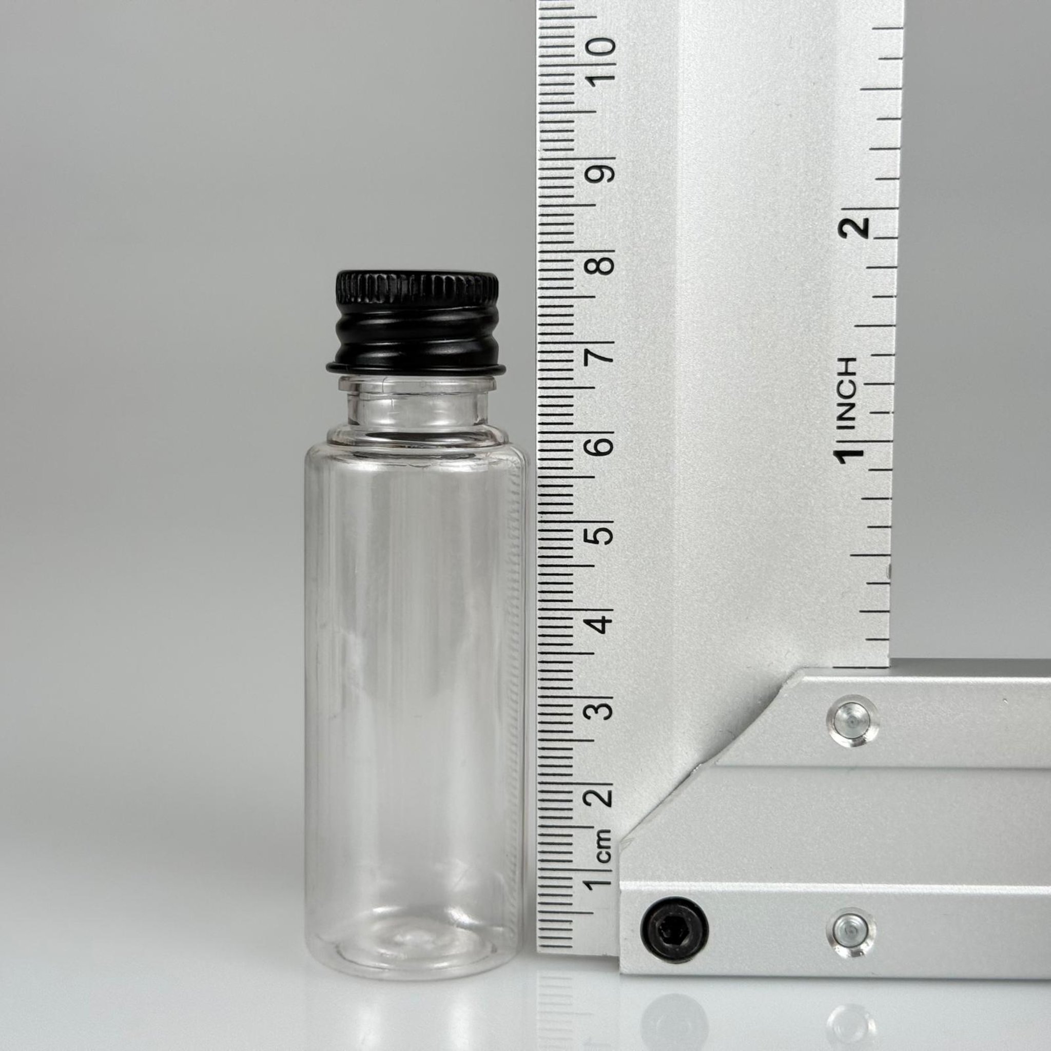 30 CC ŞEFFAF PET SHOT ŞİŞE - KÖPÜK CONTALI SİYAH ALÜMİNYUM METAL KAPAKLI + KÖR TIPALI TAKIM - 30 ML PLASTİK ŞİŞE