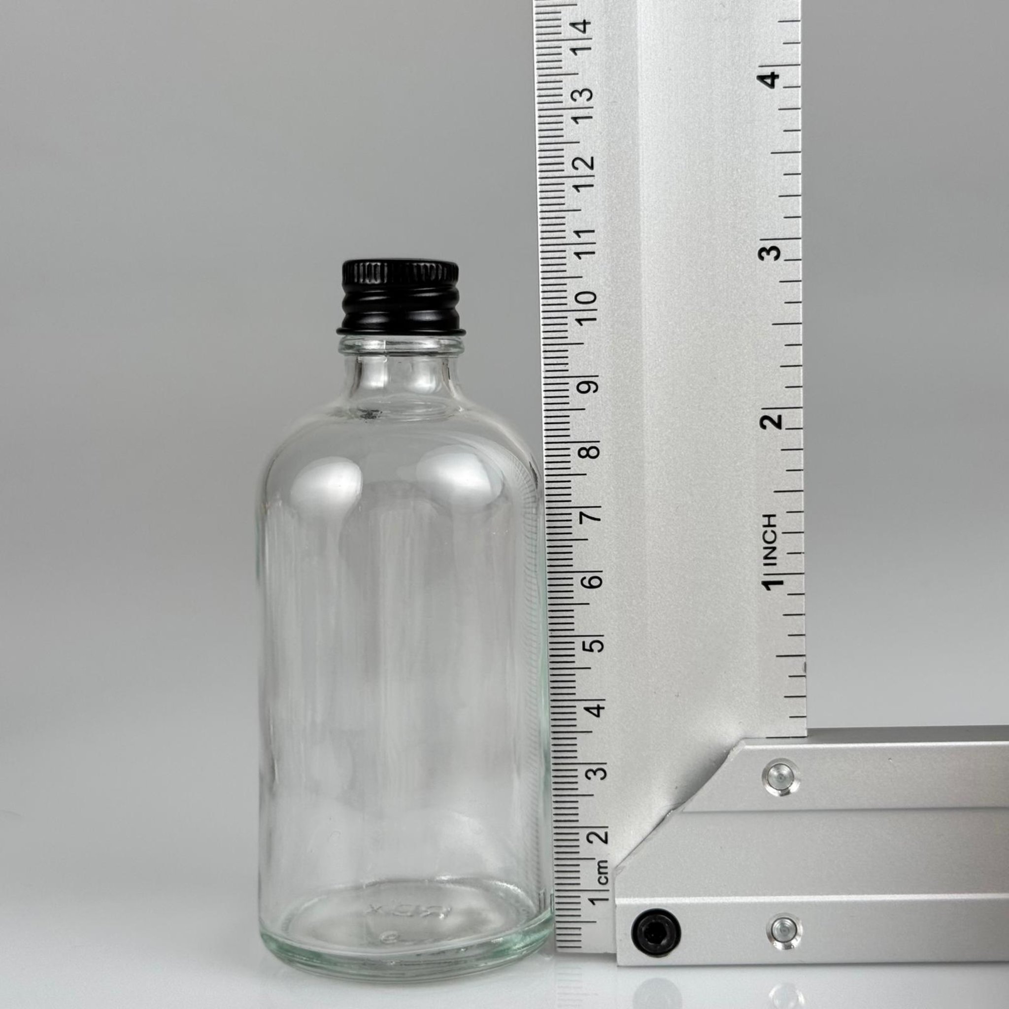 100 CC ŞEFFAF CAM ŞİŞE + KÖPÜK CONTALI SİYAH ALÜMİNYUM METAL KAPAKLI TAKIM - 100 ML ŞEFFAF CAM ŞİŞE