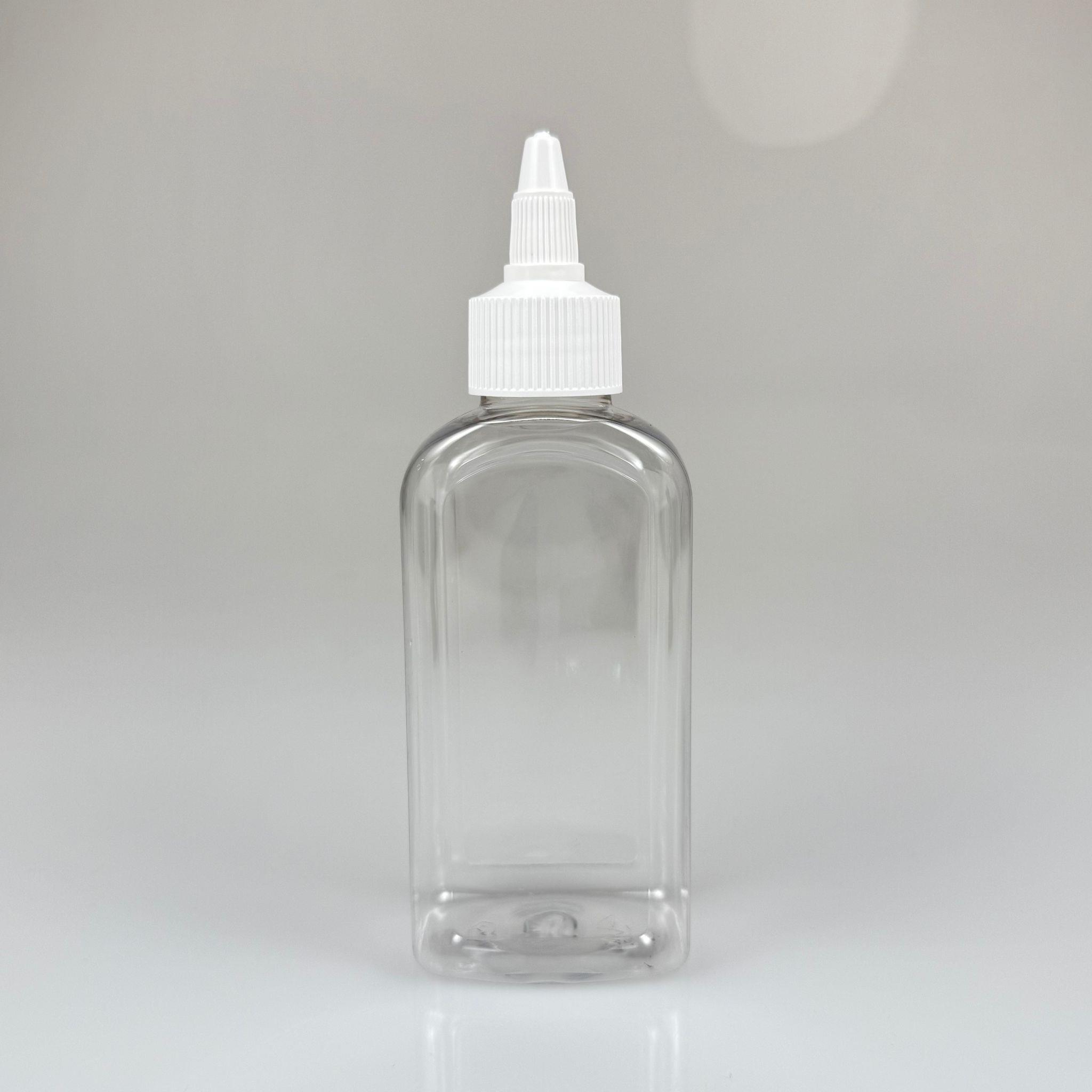 YAĞ, SOS, ACI SOS, SİRKE, SRIRACHA, MÜREKKEP, TUTKAL AKITICI VB BOŞ ŞİŞELERİ - BEYAZ SİVRİ TWİST AKITICI KAPAK + 140 ML YASSI KÖŞELİ SERT PET PLASTİK ŞİŞE TAKIM