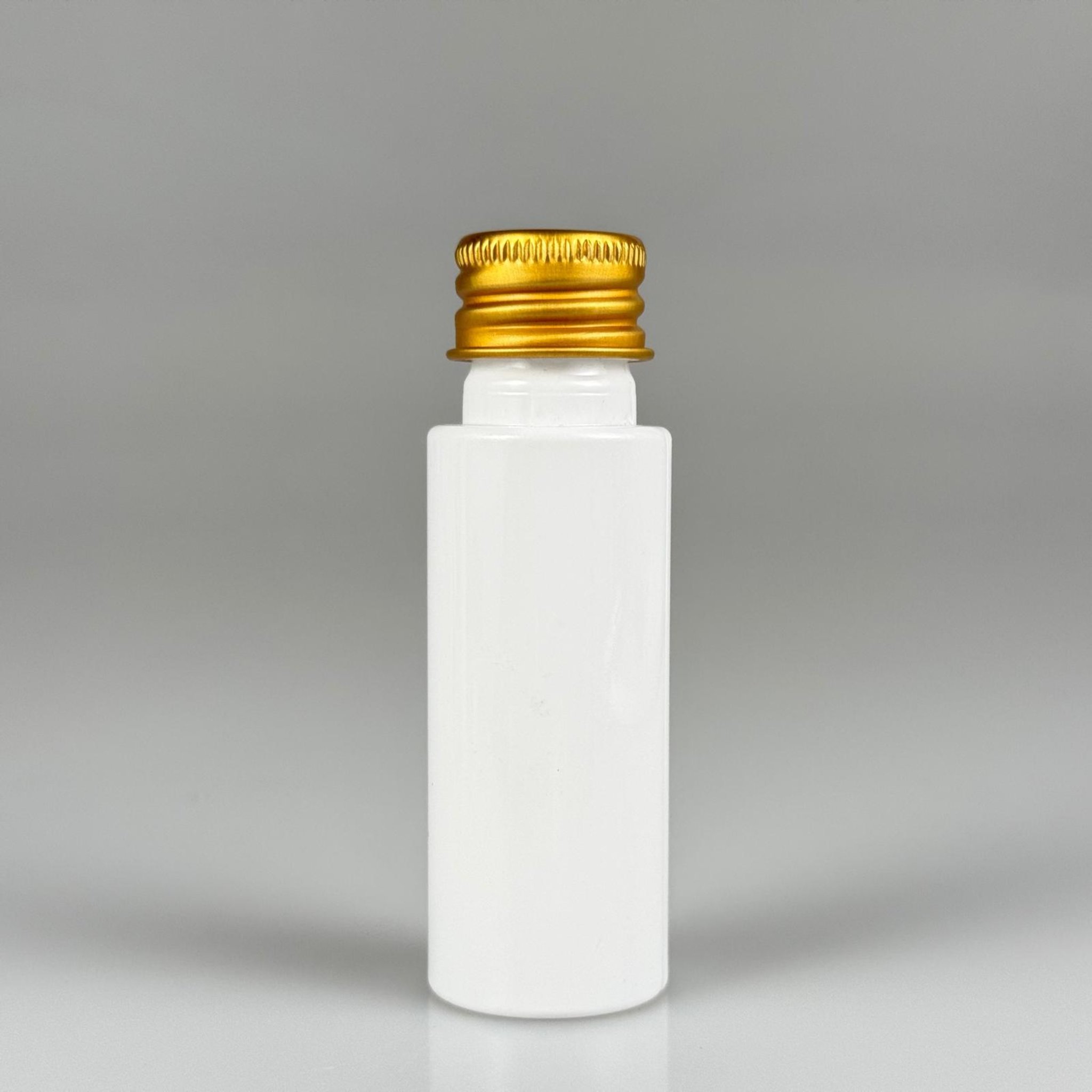 20 CC BEYAZ PET ŞİŞE + KÖPÜK CONTALI GOLD ALÜMİNYUM METAL KAPAKLI TAKIM - 20 ML PLASTİK ŞİŞE