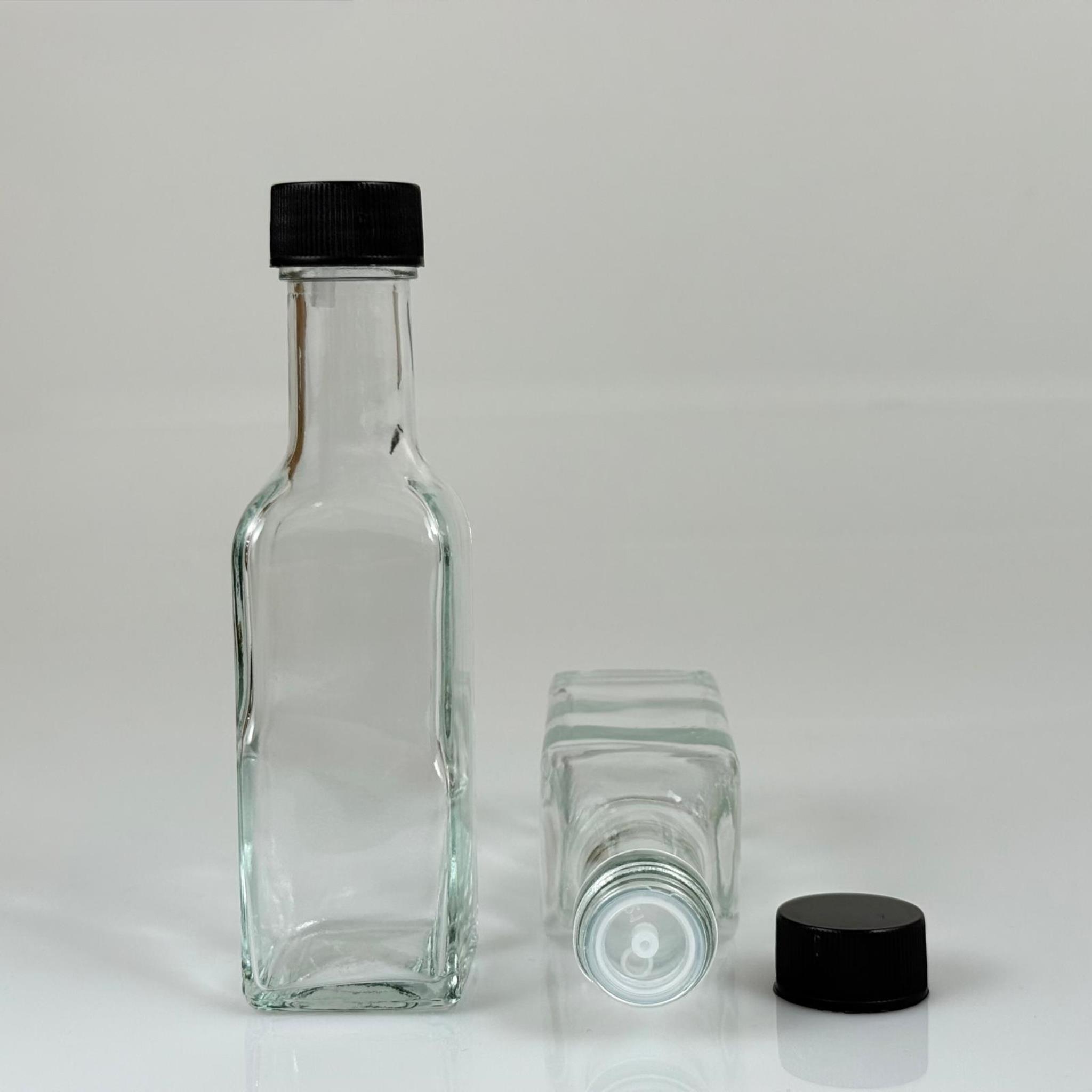 100 CC KÖŞELİ MARASKA CAM ŞİŞE - SİYAH KAPAKLI + KOLONYA TIPALI - 100 ML DAMLATMALI KAPAKLI CAM KARE YAĞ ŞİŞESİ