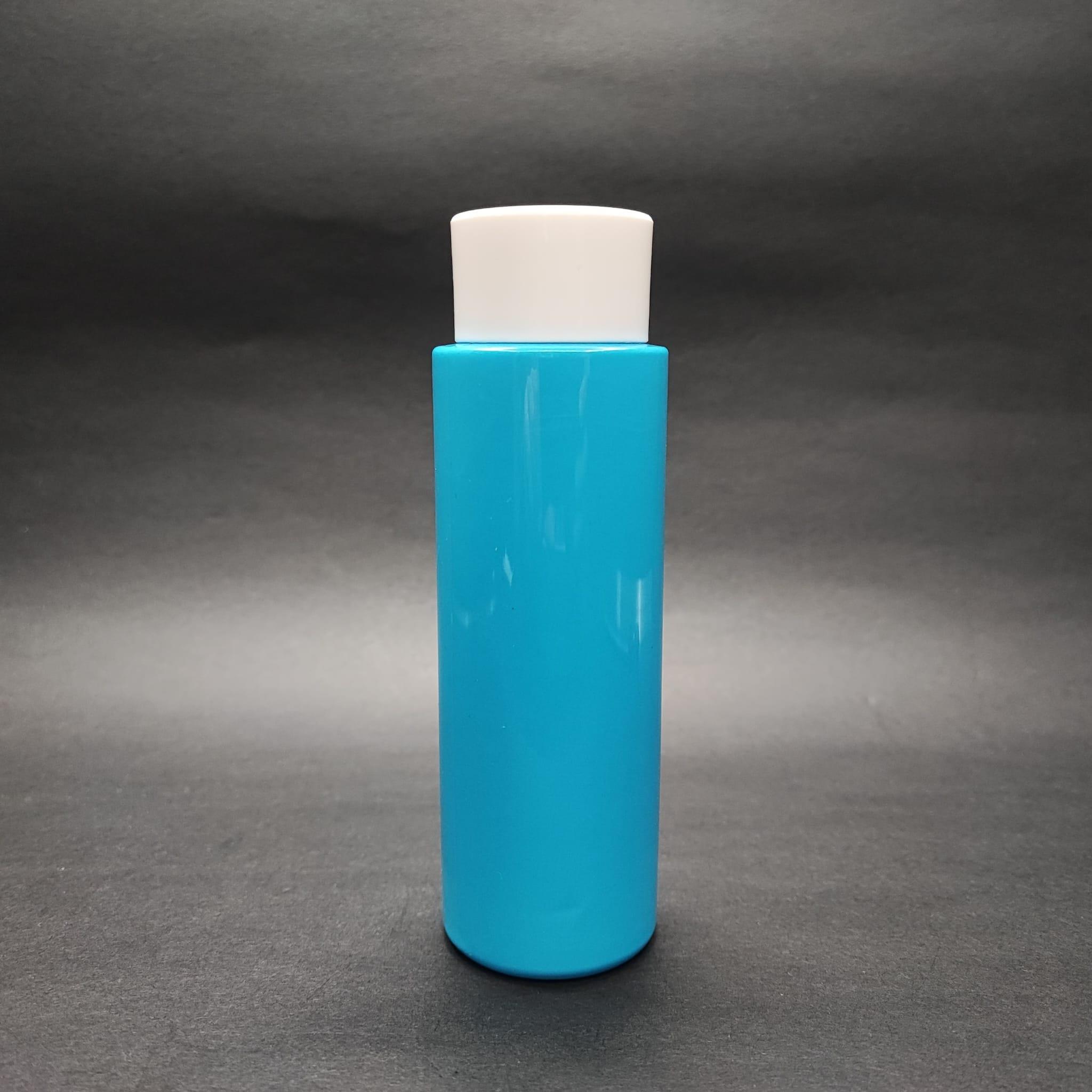200 CC KÜT BOYUNLU UZUN SİLİNDİR PET ŞİŞE (24 GR) - BEYAZ KOLONYA LOSYON KAPAK + TIPA - 200 ML PLASTİK ŞİŞE - MAVİ