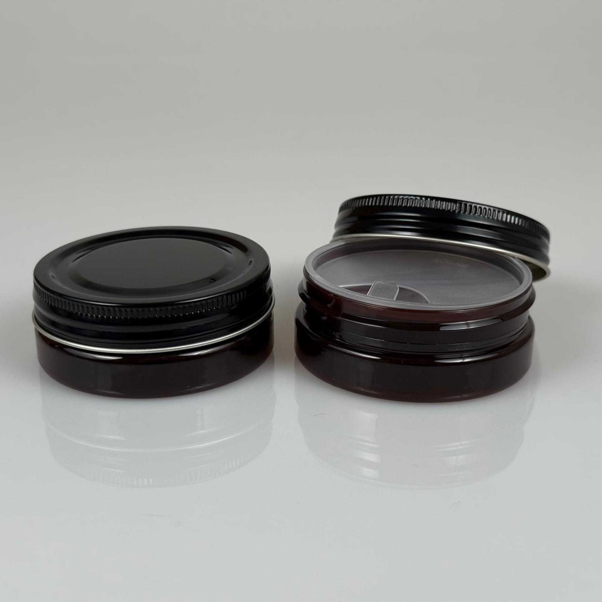 50 ML SERT PET KAVANOZ + SİYAH METAL KAPAK + İÇ TIPA - 50 CC KALIN AMBER PLASTİK KAVANOZ SİYAH METAL KAPAKLI İÇ TIPALI TAKIM - KREM KAVANOZLARI
