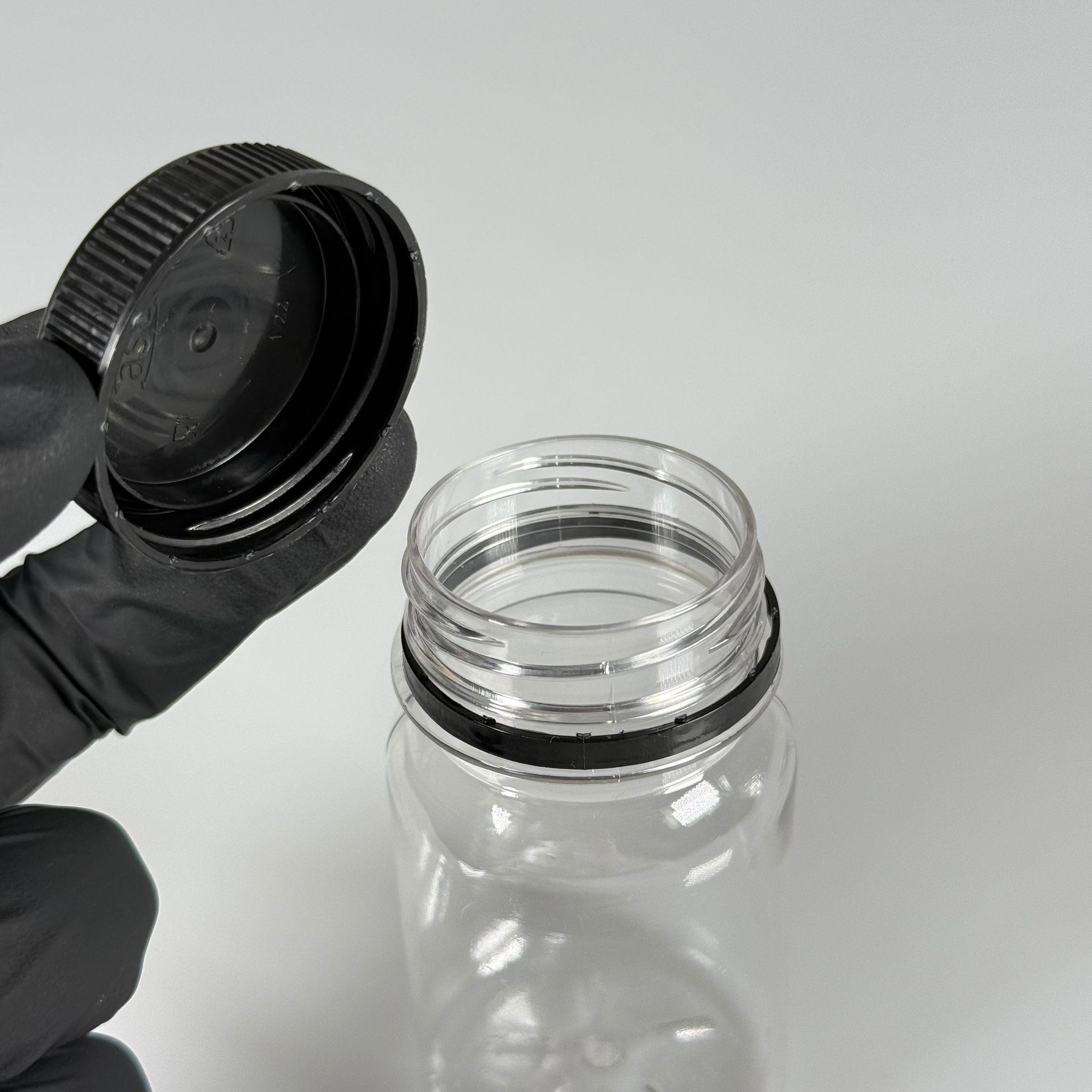 100 CC SİLİNDİR PET ŞİŞE (15,6 GR) - 38 MM GENİŞ AĞIZLI KİLİTLİ SİYAH KAPAKLI  - 100 ML PLASTİK BOŞ ŞİŞELER