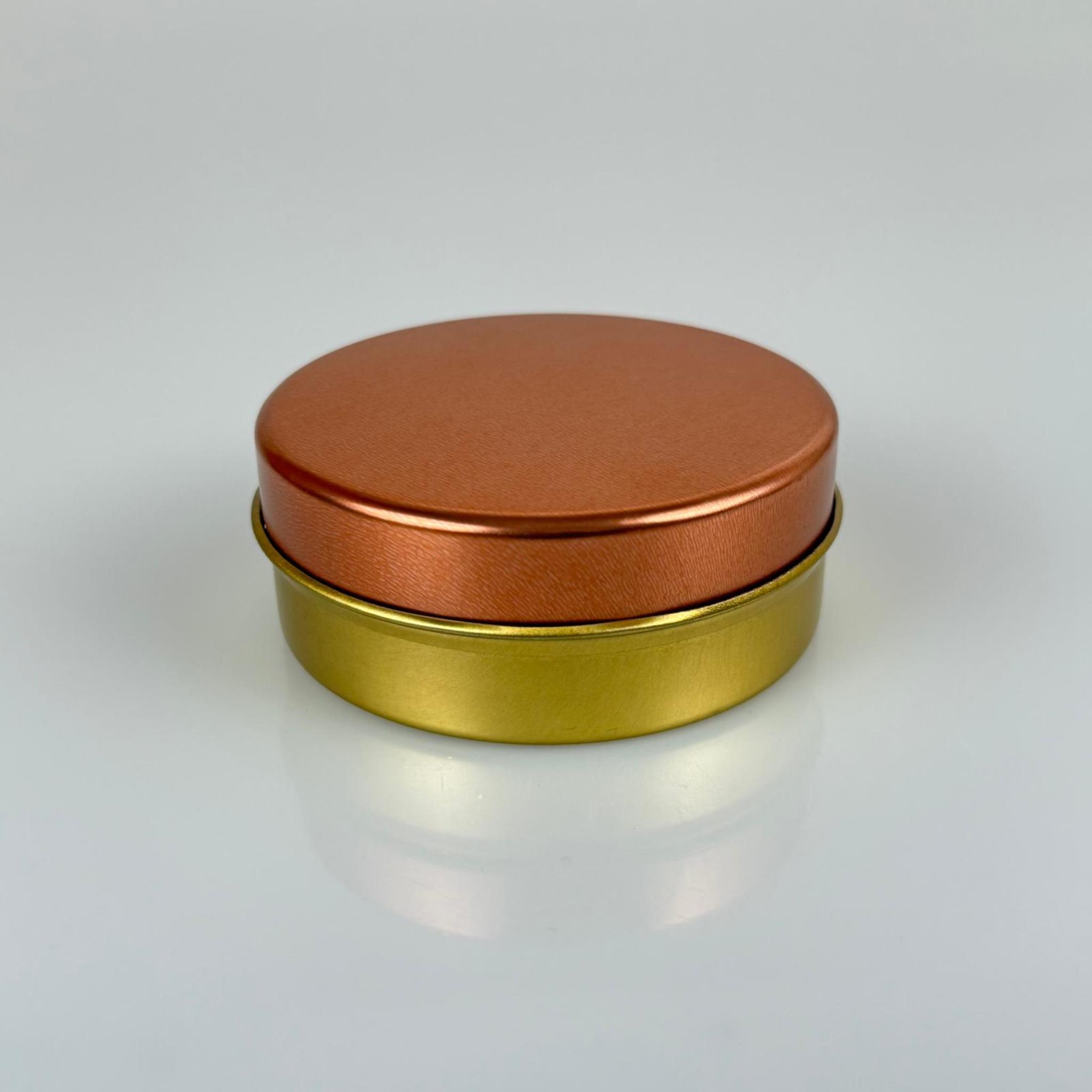 100 CC TENEKE KUTU - GOLD - ROSE KAPAKLI - METAL AMBALAJ - MUM TENEKESİ 77 X 28 MM