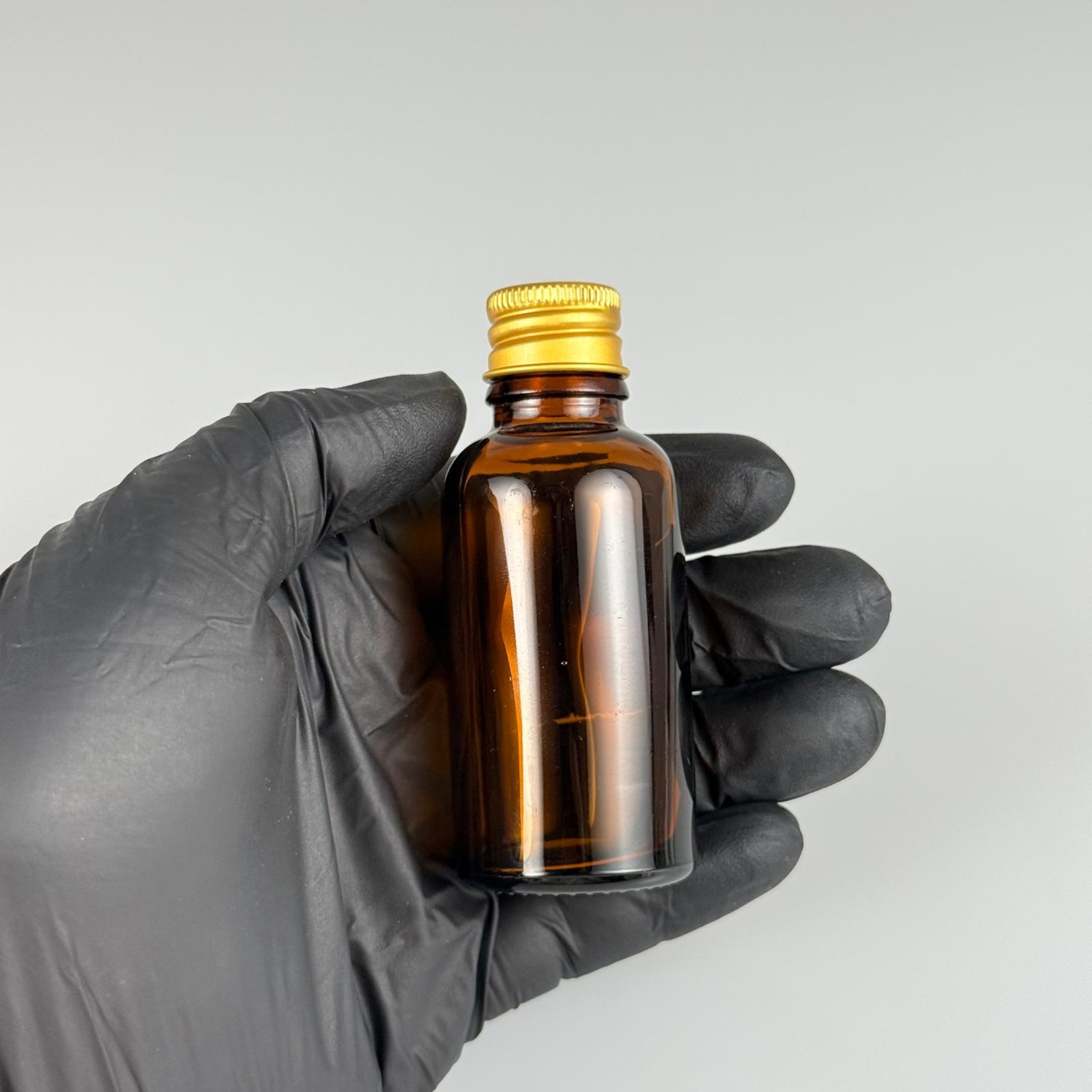 30 CC AMBER CAM ŞİŞE + KÖPÜK CONTALI GOLD ALÜMİNYUM METAL KAPAKLI + KÖR TIPALI TAKIM - 30 ML KAHVERENGİ CAM ŞİŞE