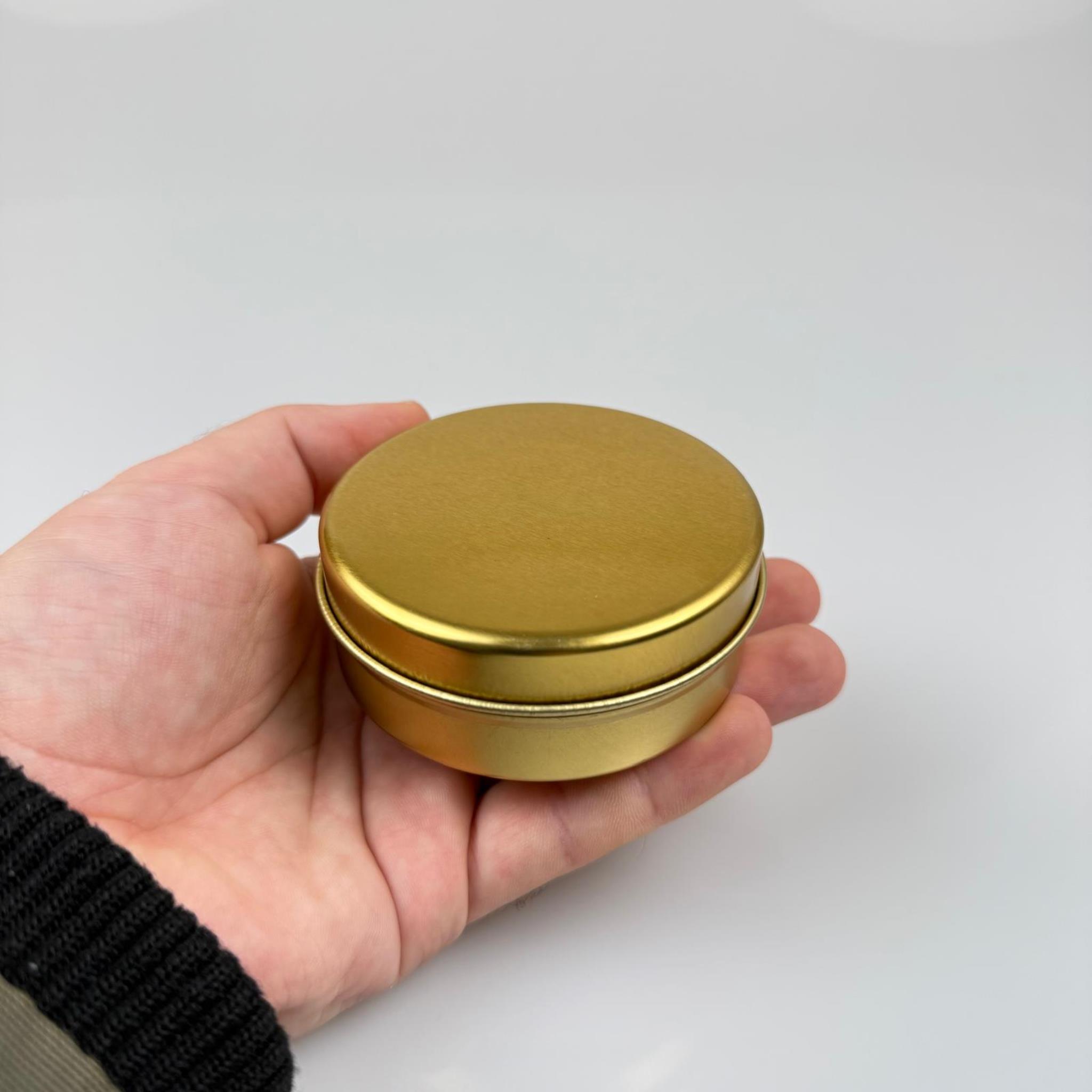 100 CC TENEKE KUTU - GOLD - GOLD KAPAKLI - METAL AMBALAJ - MUM TENEKESİ 77 X 28 MM