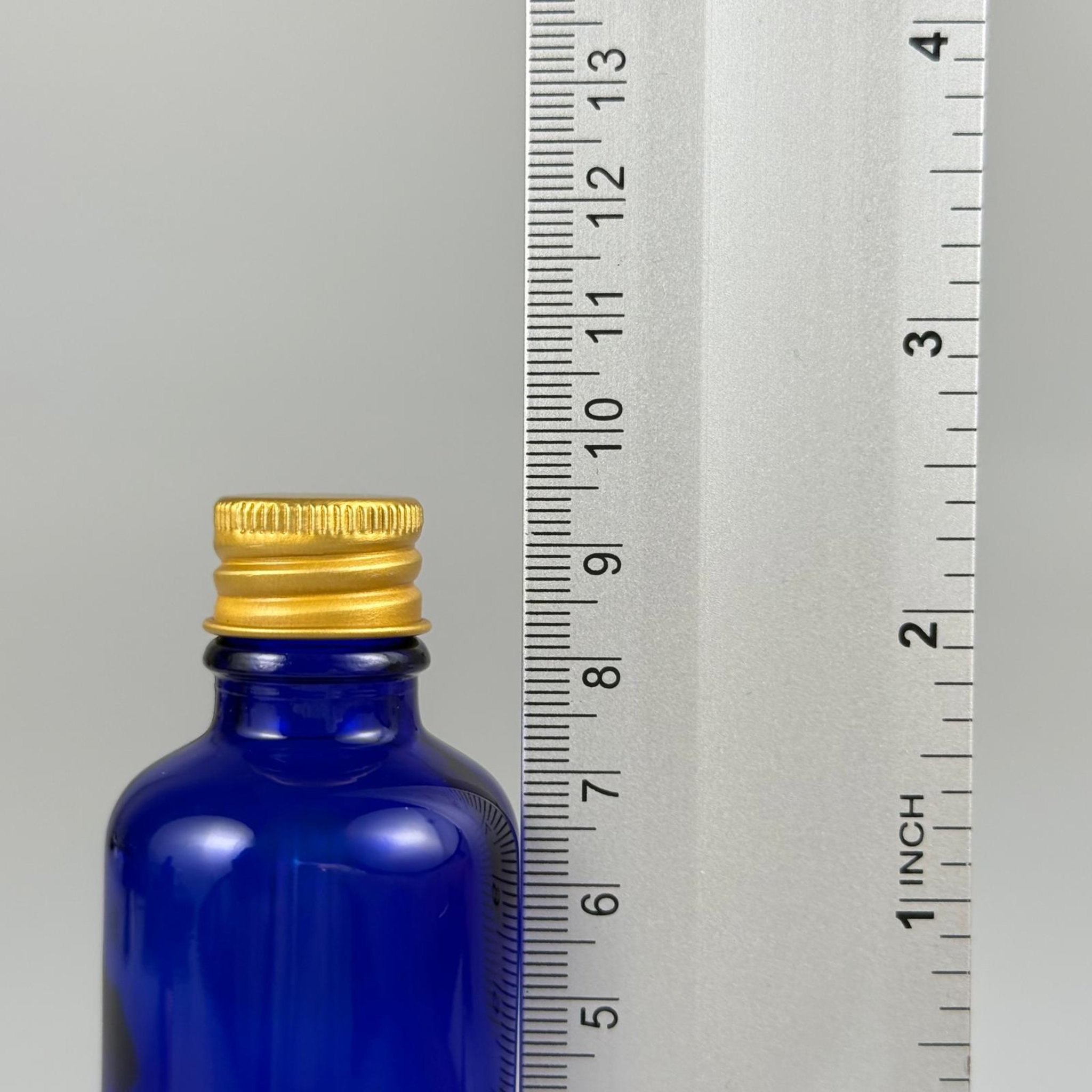 50 CC MAVİ CAM ŞİŞE + KÖPÜK CONTALI GOLD ALÜMİNYUM METAL KAPAKLI + KÖR TIPALI TAKIM - 50 ML MAVİ CAM ŞİŞE