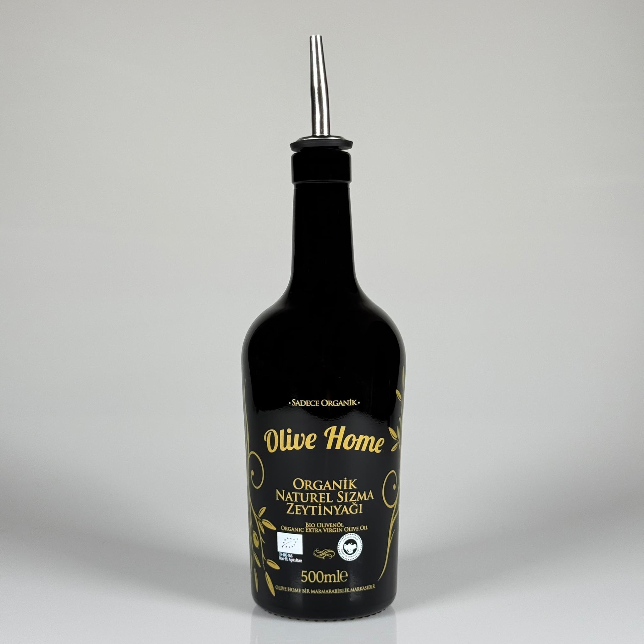 500 CC SİYAH OLİVE YAZI CAM ZEYTİNYAĞ ŞİŞESİ - ÇELİK AKITICILI YAĞDANLIK TIPALI - 500 ML YAĞDANLIK BASKILI CAM ŞİŞE