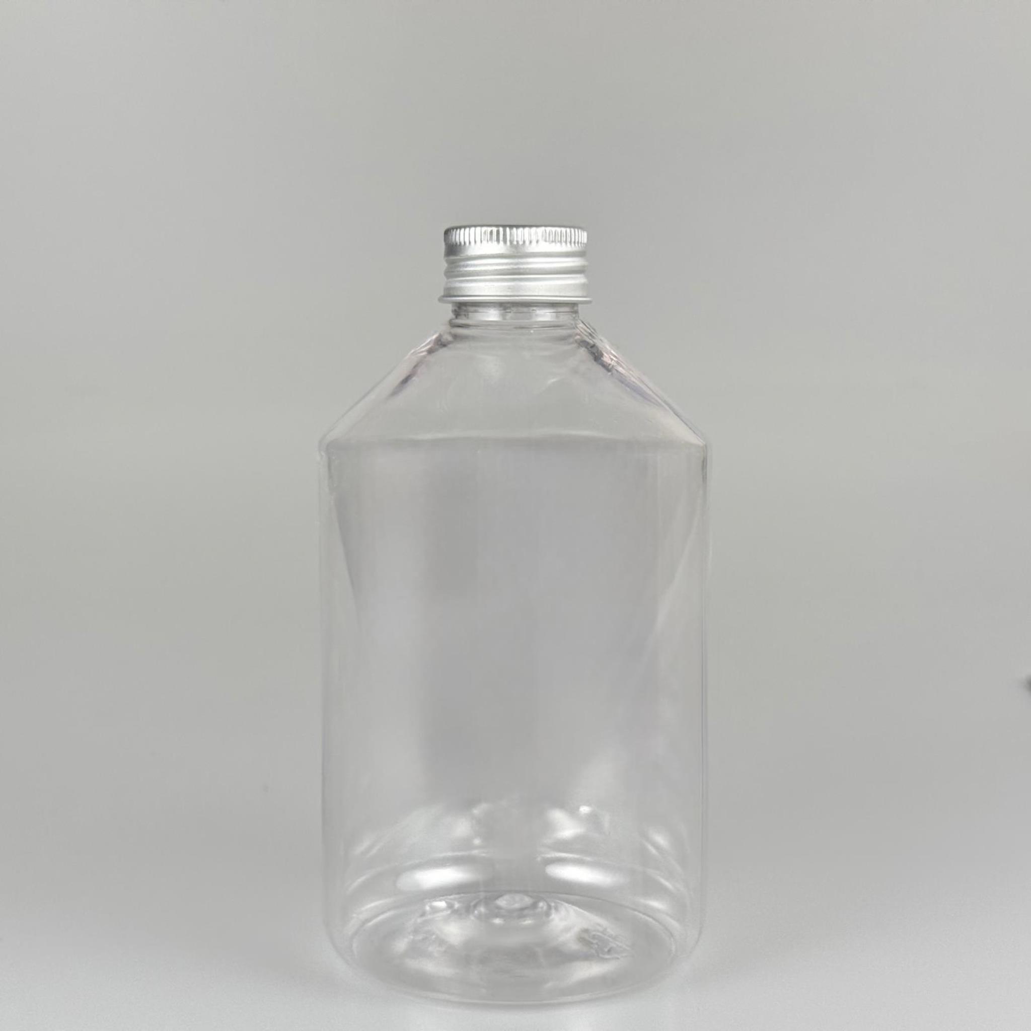 500 CC KÜT BOYUNLU ŞEFFAF PET ŞİŞE - GÜMÜŞ METAL ALÜMİNYUM KAPAKLI - 500 ML KALIN (30 gr) PET ŞİŞE